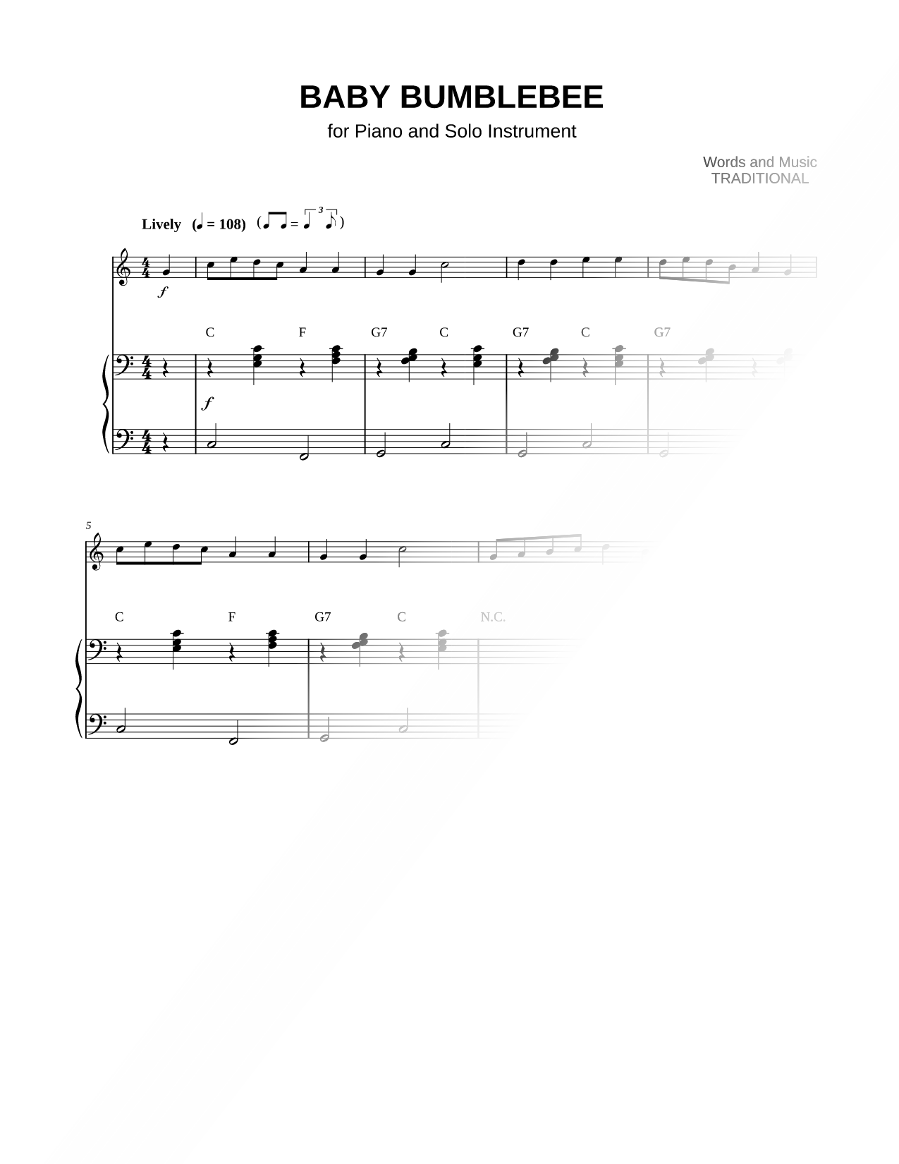 Baby Bumblebee - Piano Accompaniment