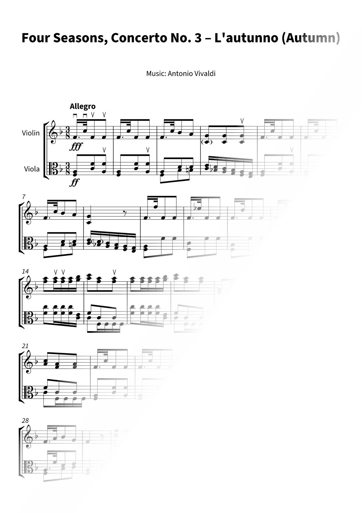 Autumn from The Four Seasons (Allegro) - Violin & Viola