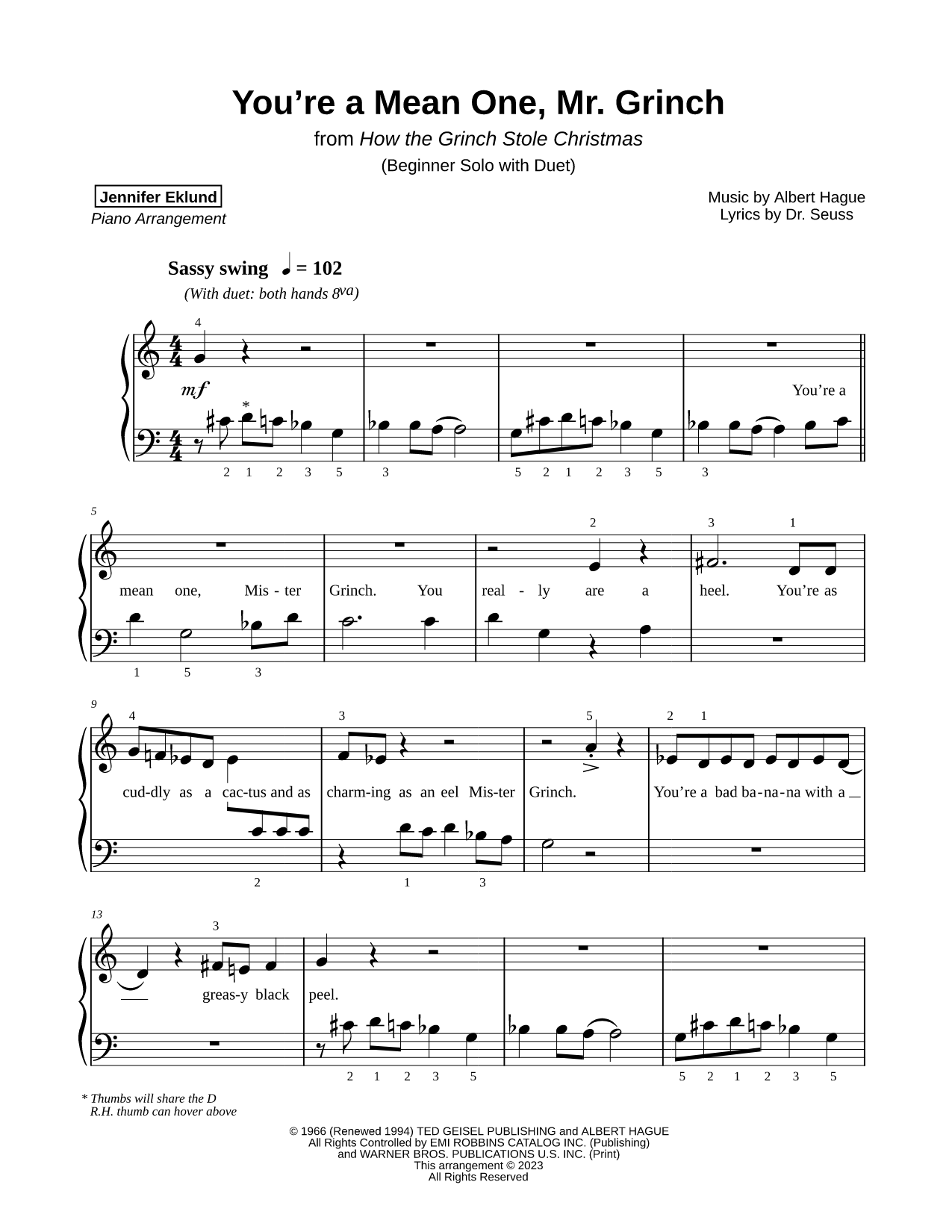 You're a Mean One, Mr. Grinch [beginner solo with duet]