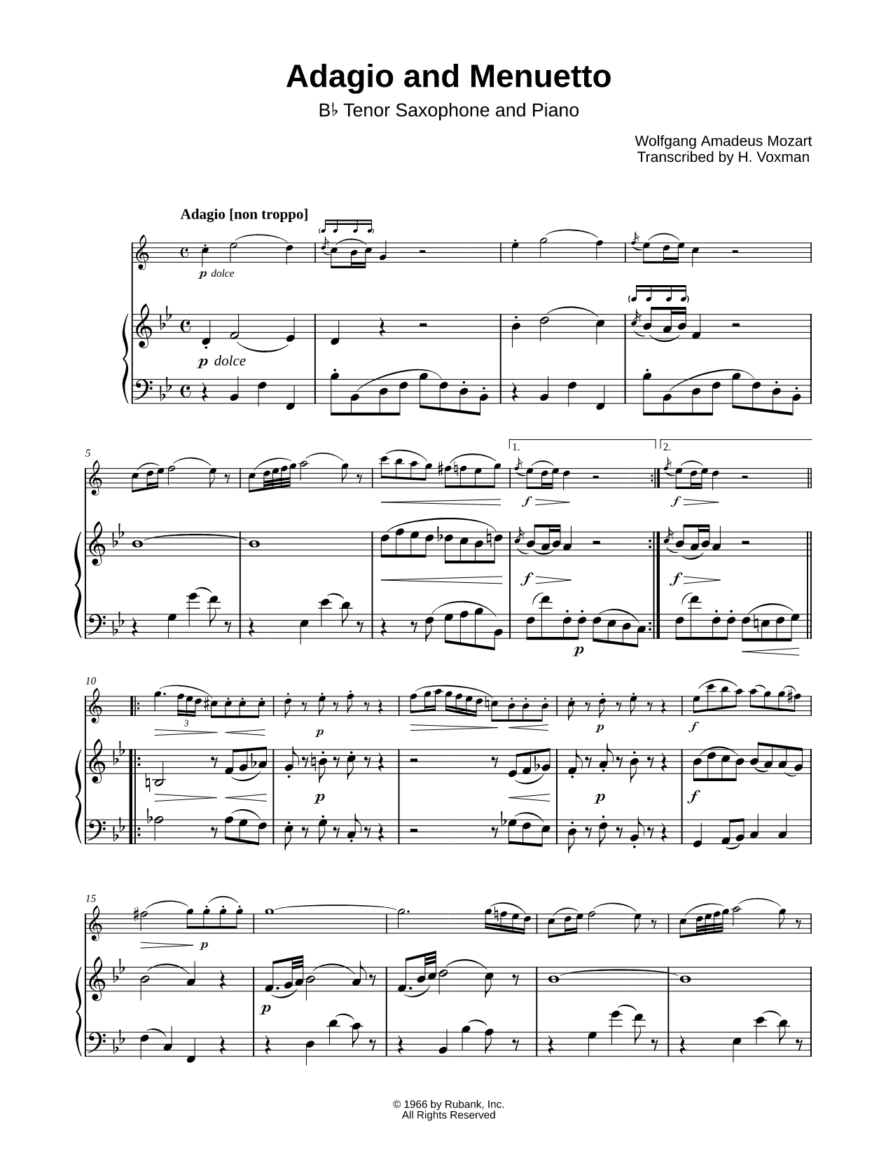 Adagio and Menuetto - Tenor Saxophone & Piano