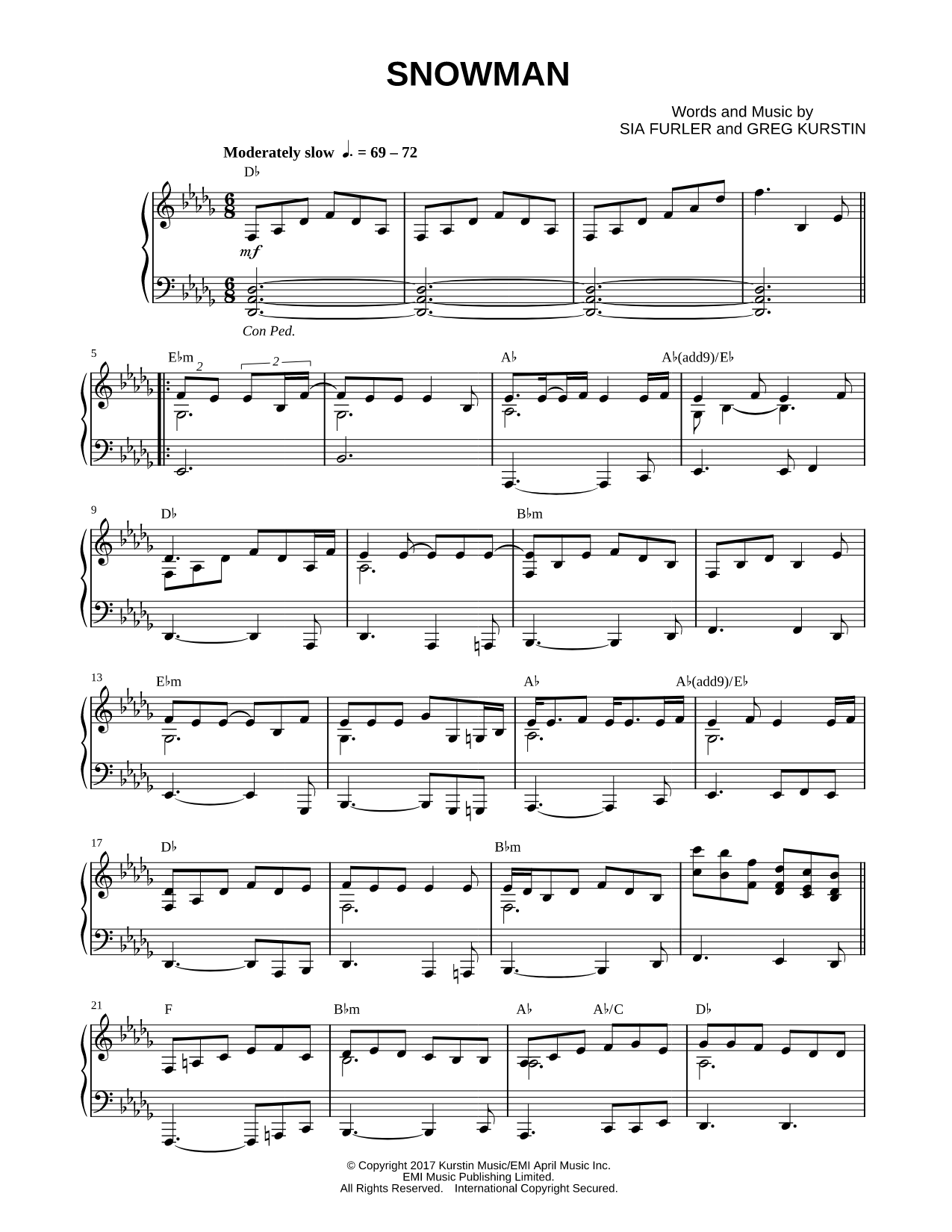 Snowman Sheet Music — Piano Solo