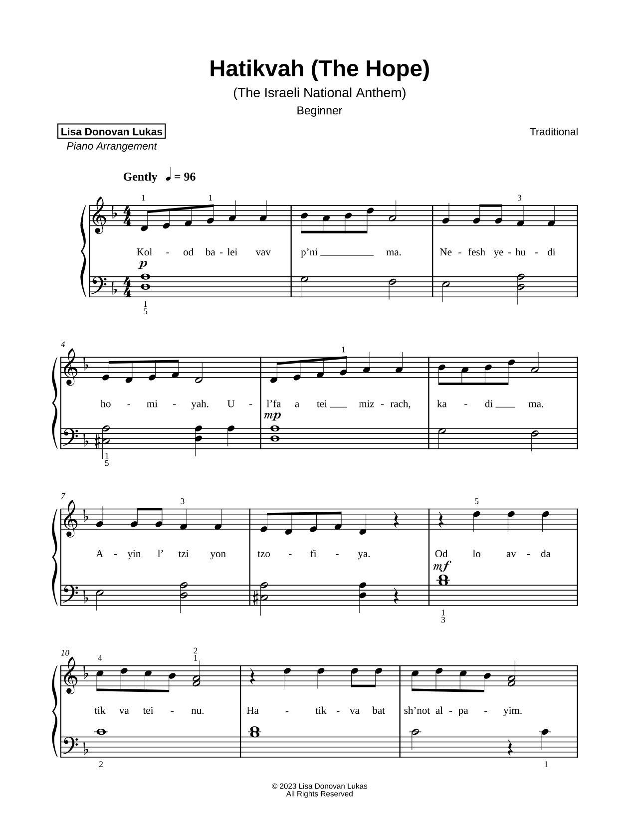 Hatikvah (The Hope) [beginner]