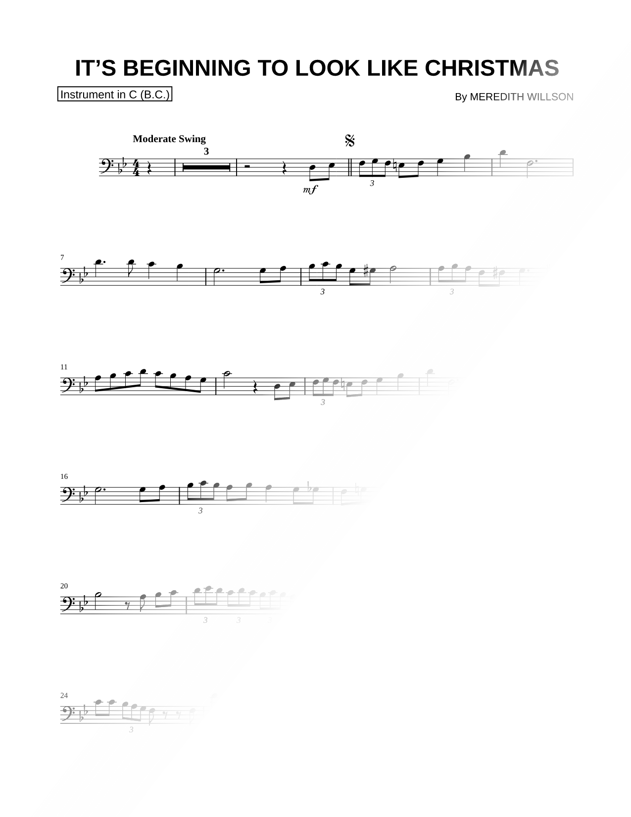 It's Beginning to Look a Lot Like Christmas - Bass Clef Instrument