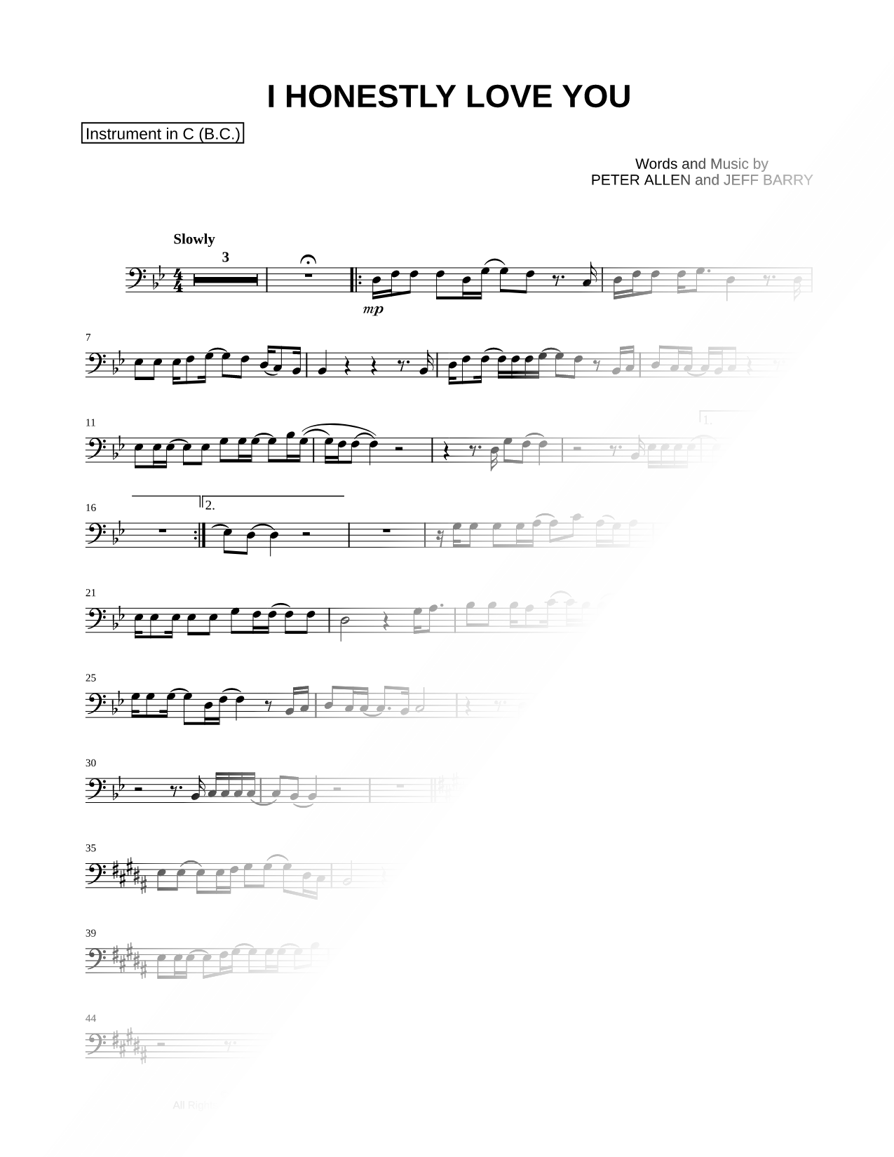 I Honestly Love You - Bass Clef Instrument