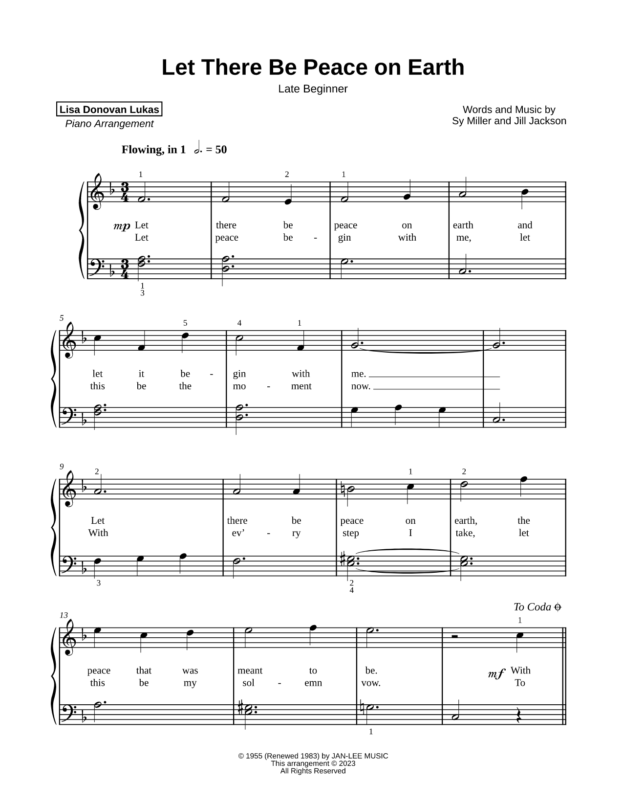 Let There Be Peace on Earth [late beginner]