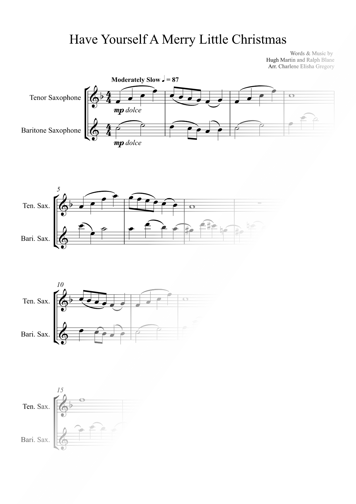 Have Yourself a Merry Little Christmas - Tenor & Baritone Saxophone