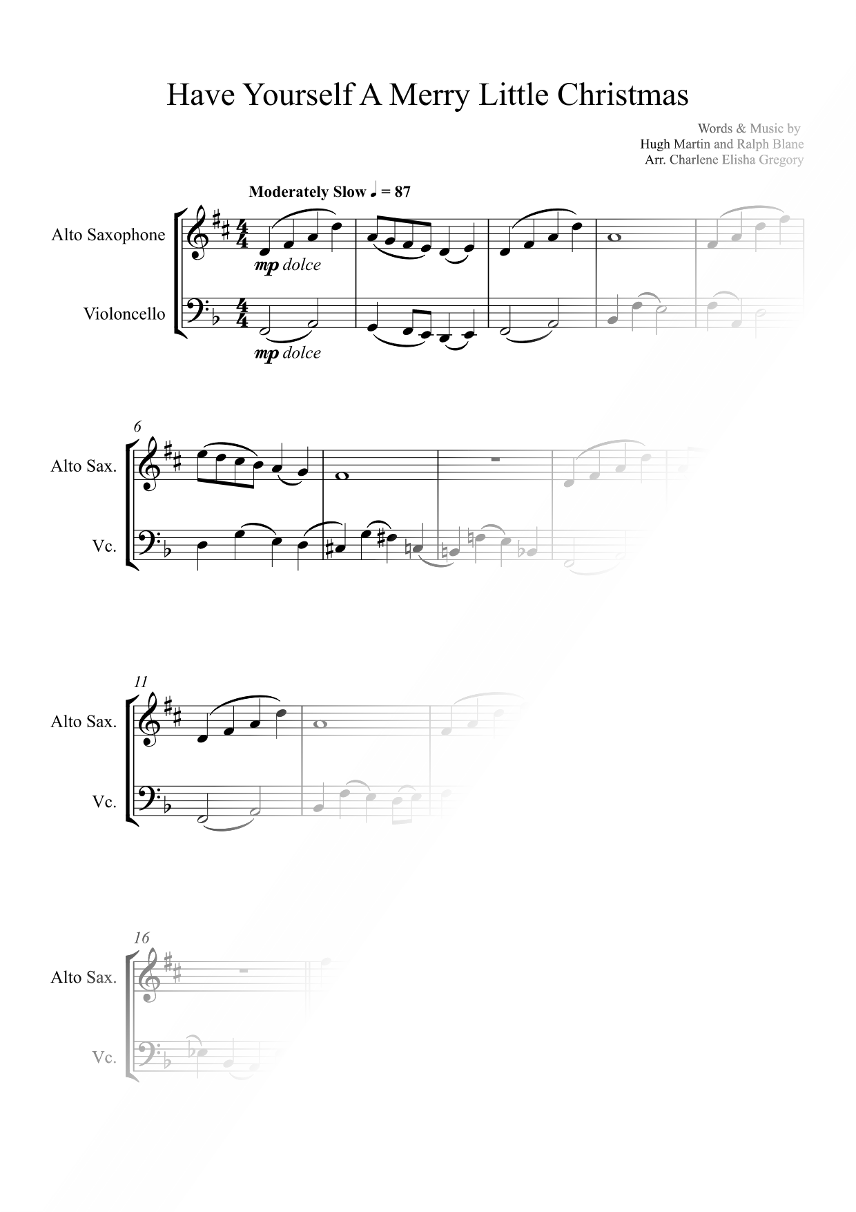 Have Yourself a Merry Little Christmas - Alto Saxophone & Cello Duet