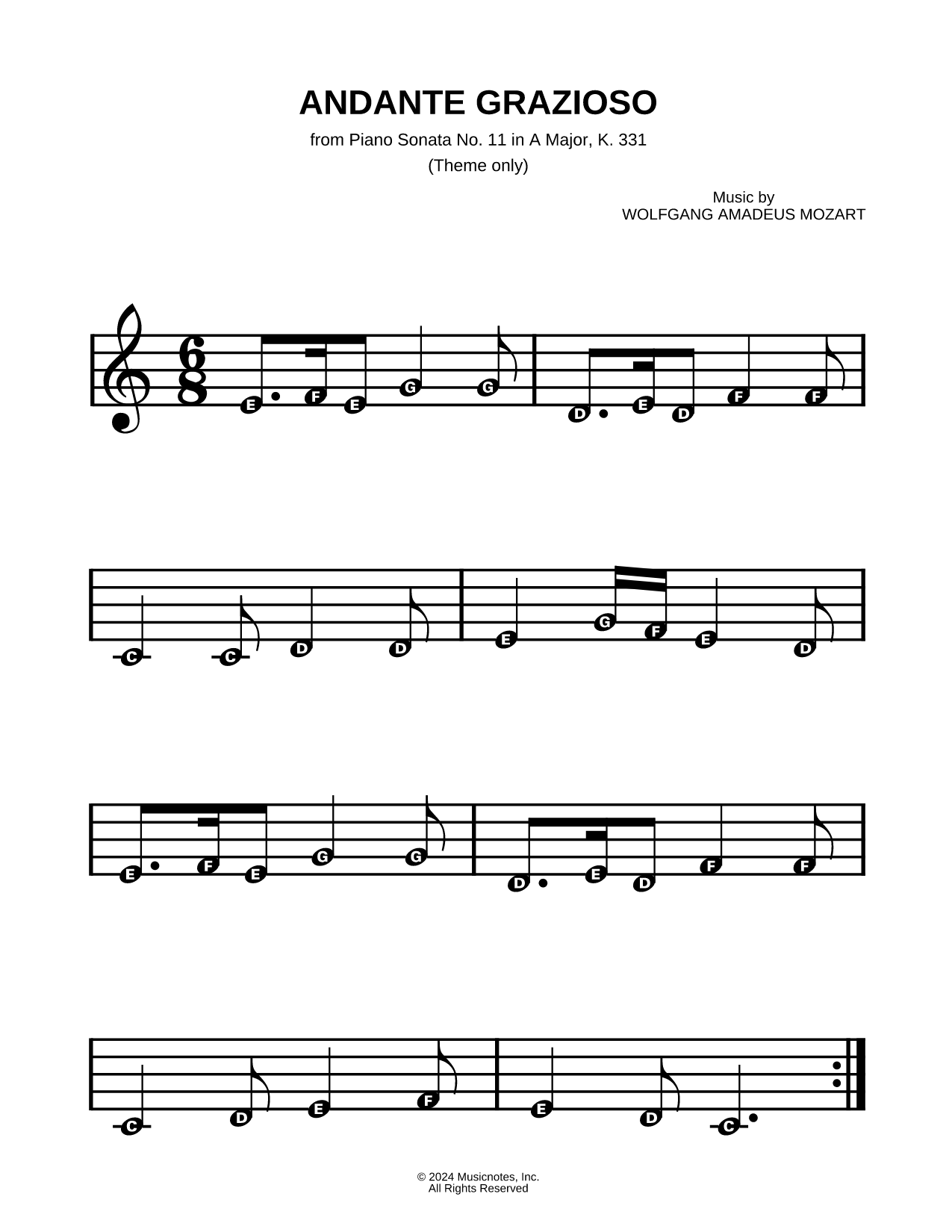 Piano Sonata No. 11 in A Major, K. 331: 1. Andante Grazioso (Theme)