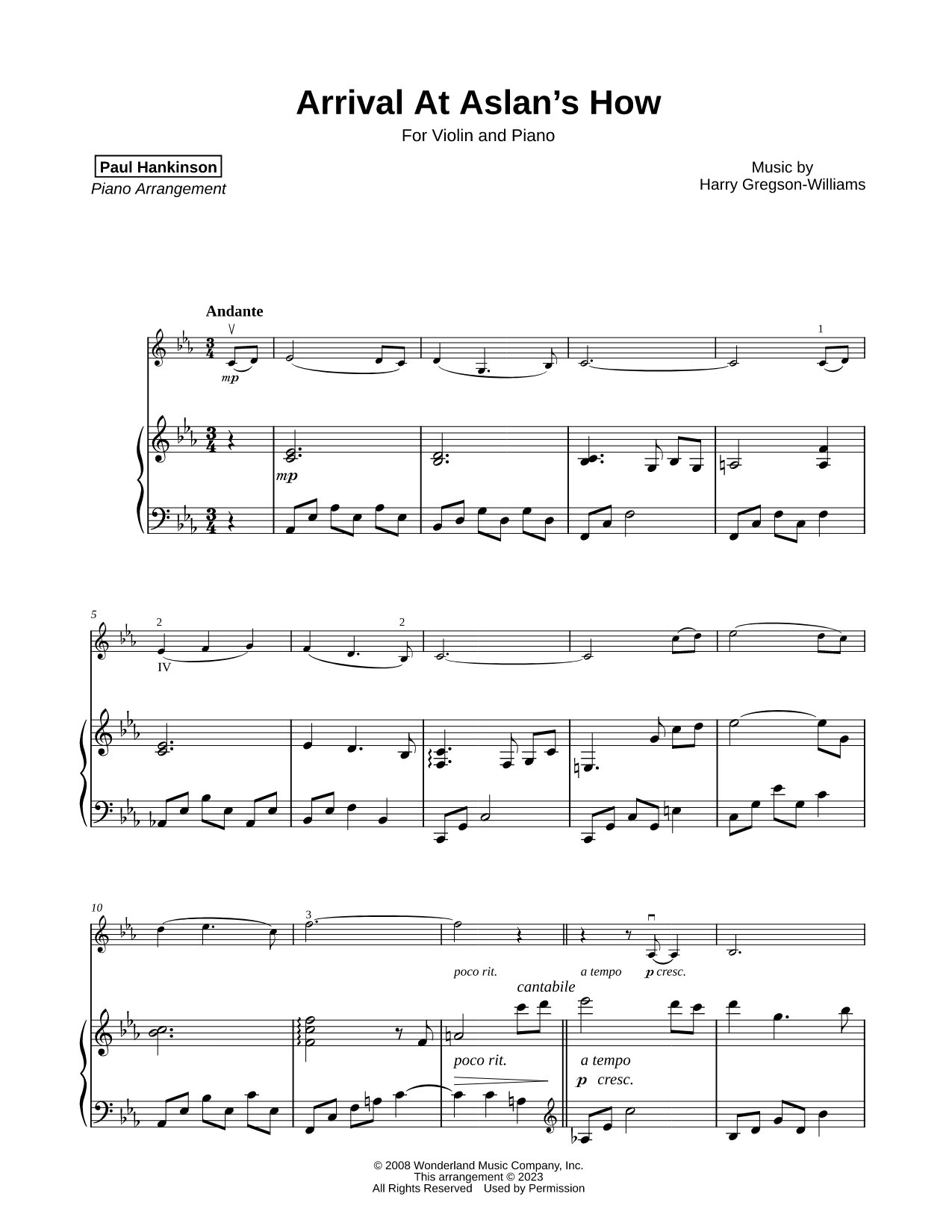 Arrival at Aslan's How - Violin & Piano