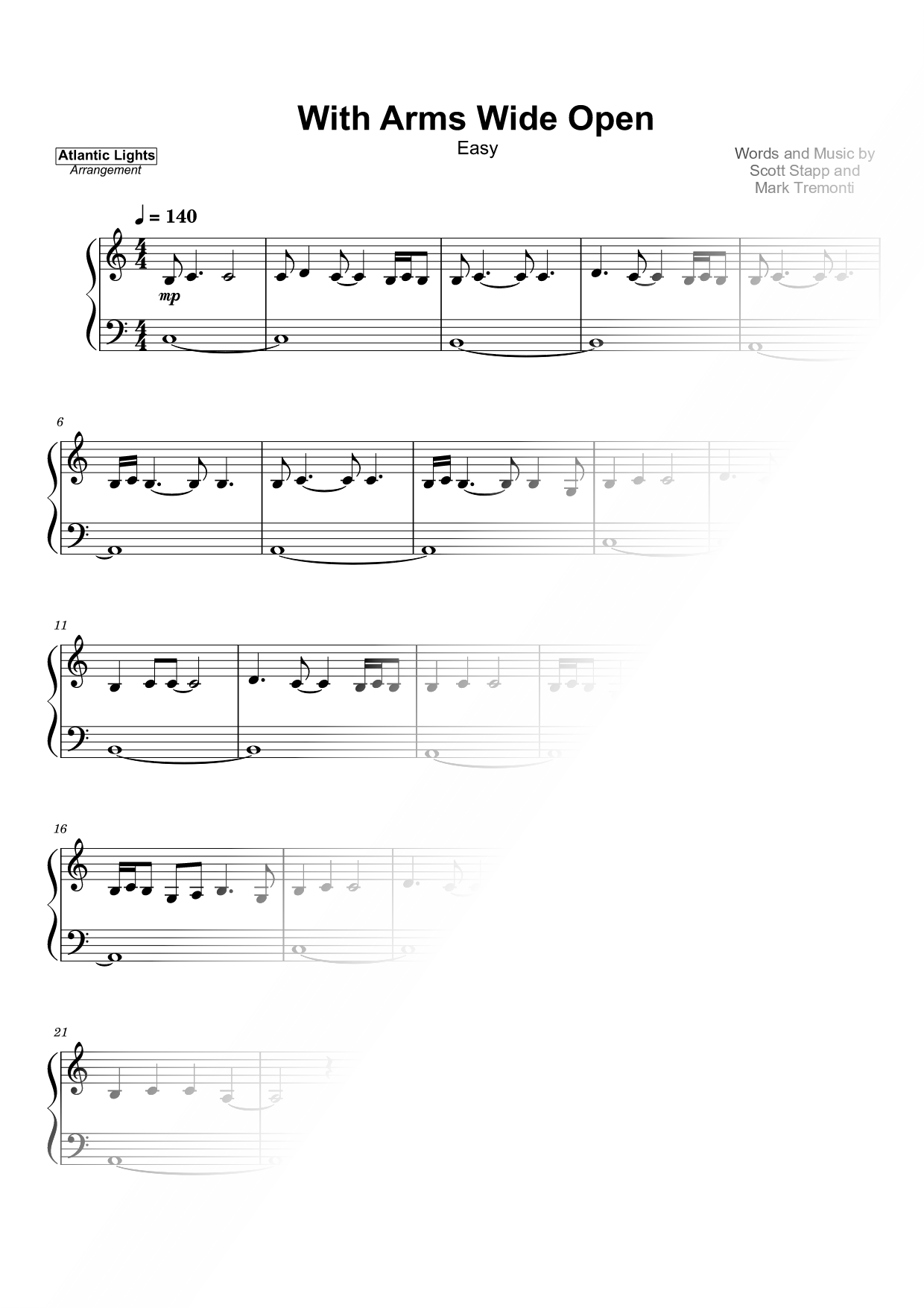 With Arms Wide Open [easy]