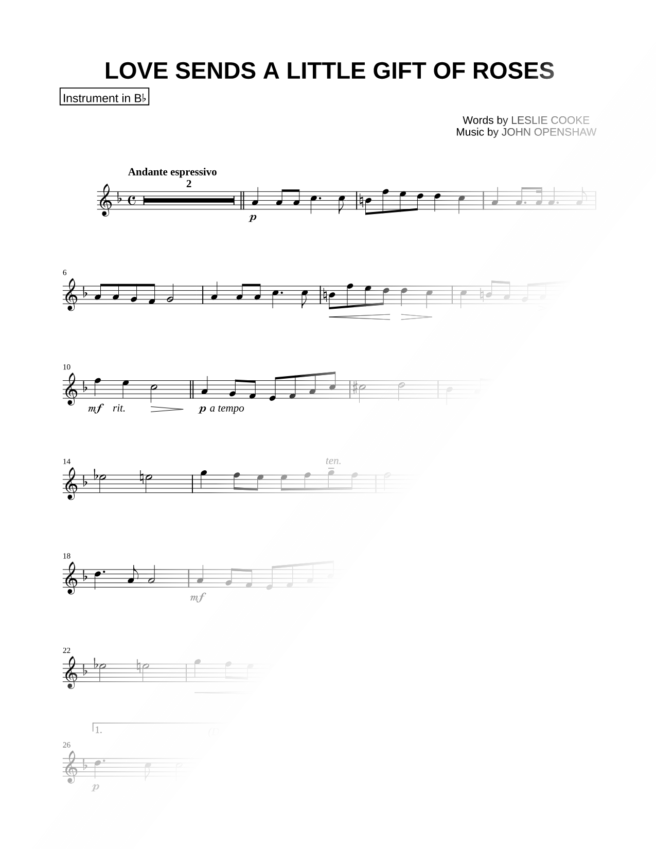 Love Sends a Little Gift of Roses - Bb Instrument