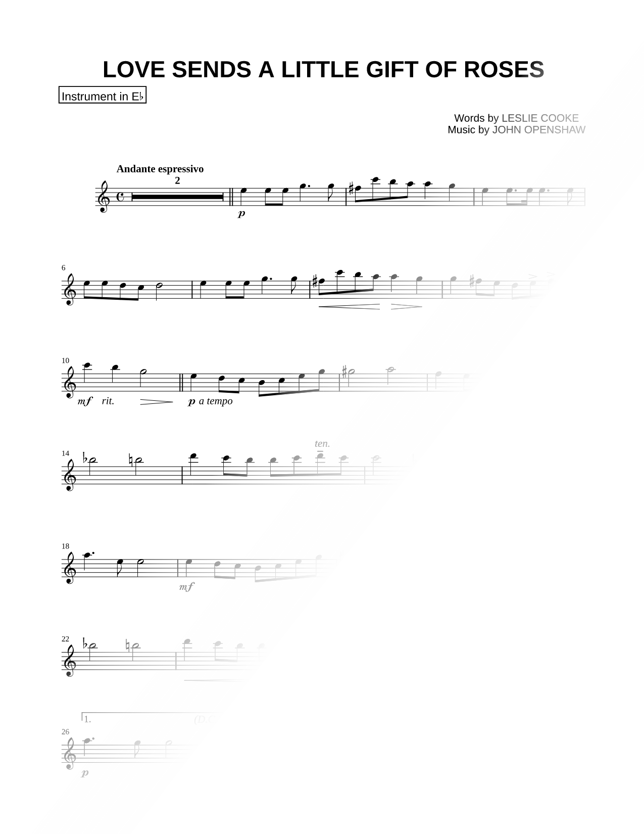 Love Sends a Little Gift of Roses - Eb Instrument