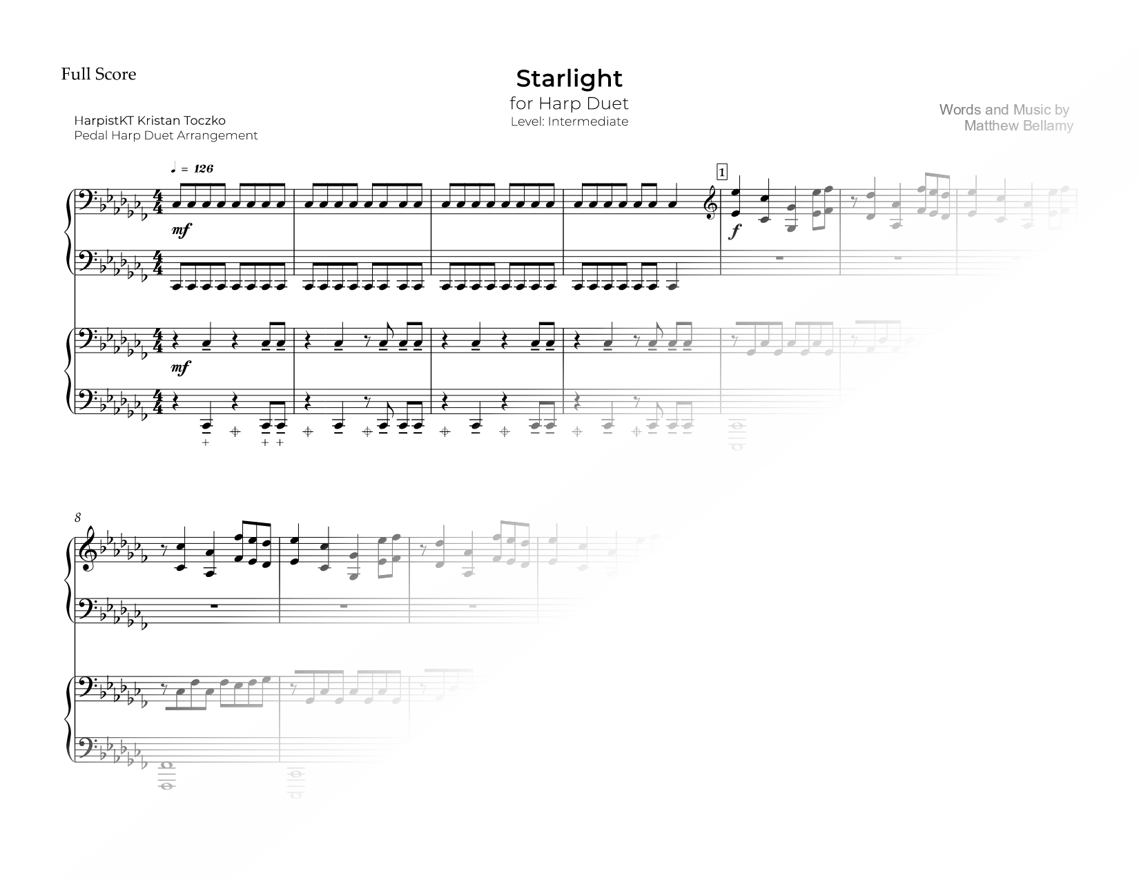 Starlight - Pedal Harp Duet Sheet Music — Instrumental Duet
