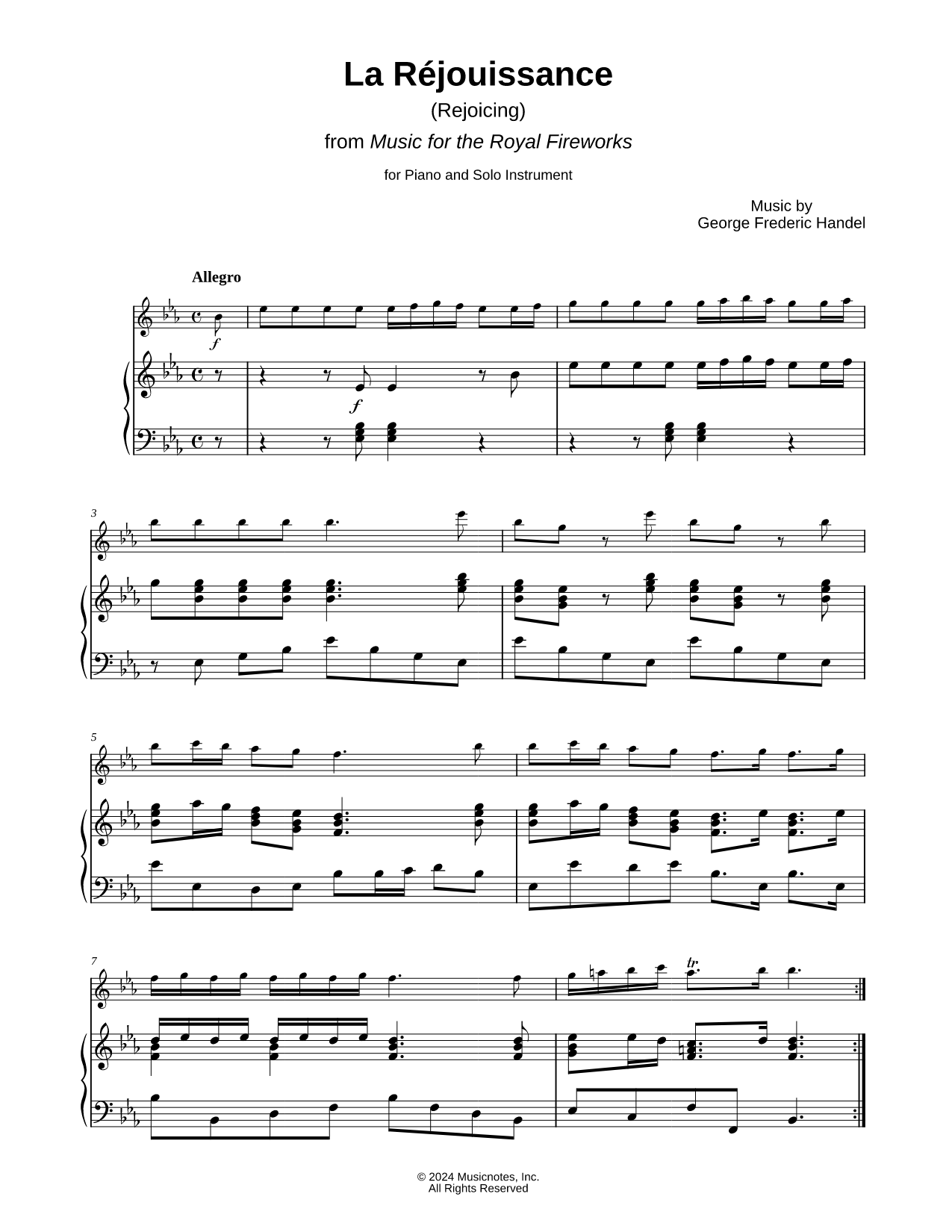 Music for the Royal Fireworks: La Réjouissance (The Rejoicing) - C Instrument & Piano