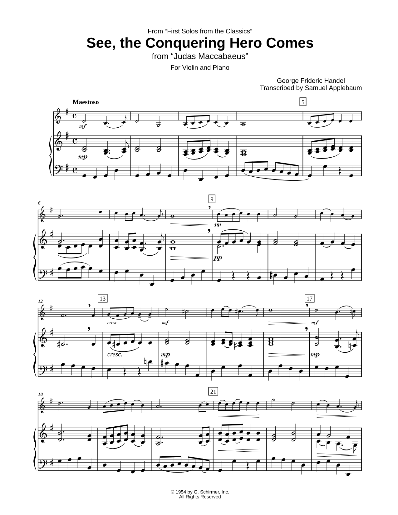See, the Conquering Hero Comes - Violin & Piano