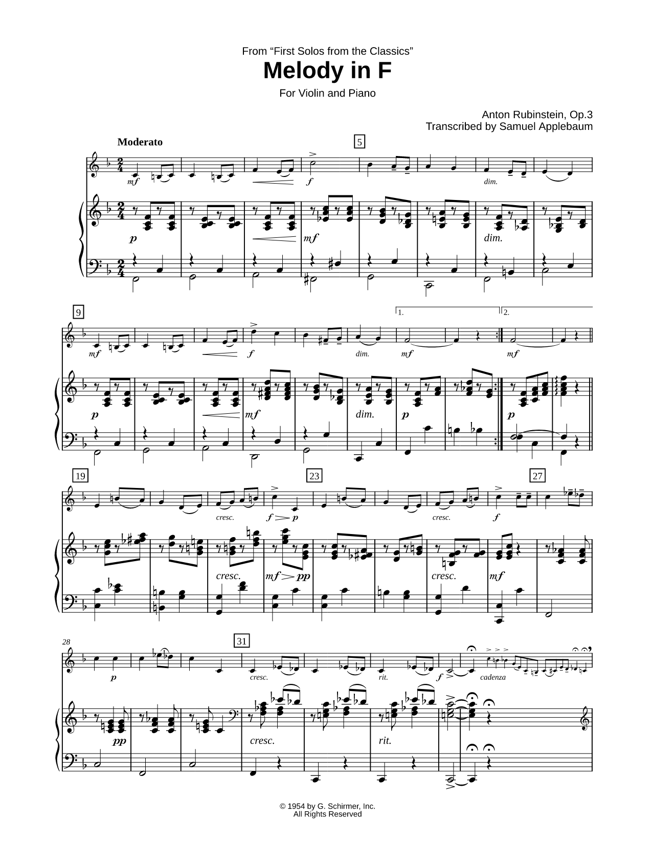 Melody in F - Violin & Piano