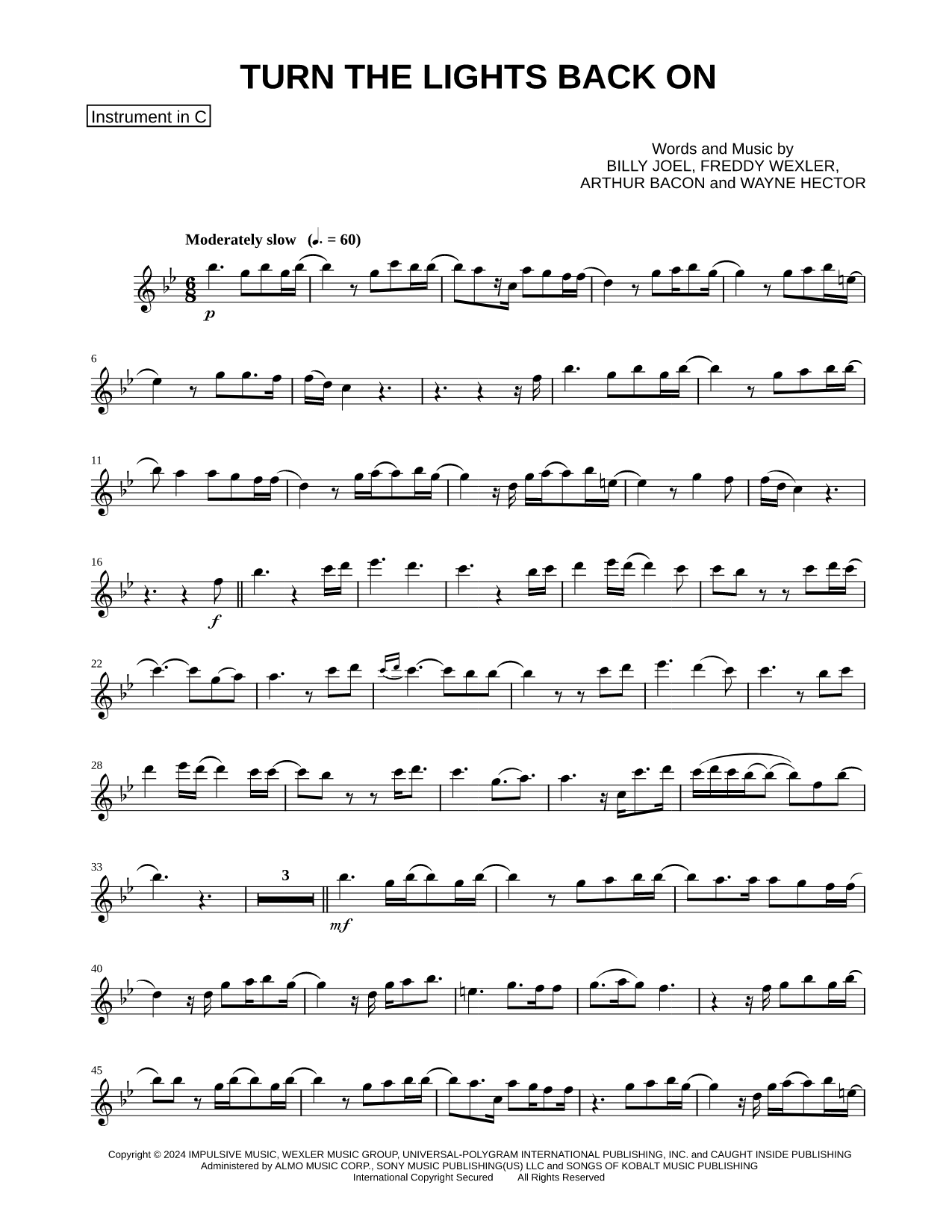 Turn the Lights Back On - C Instrument