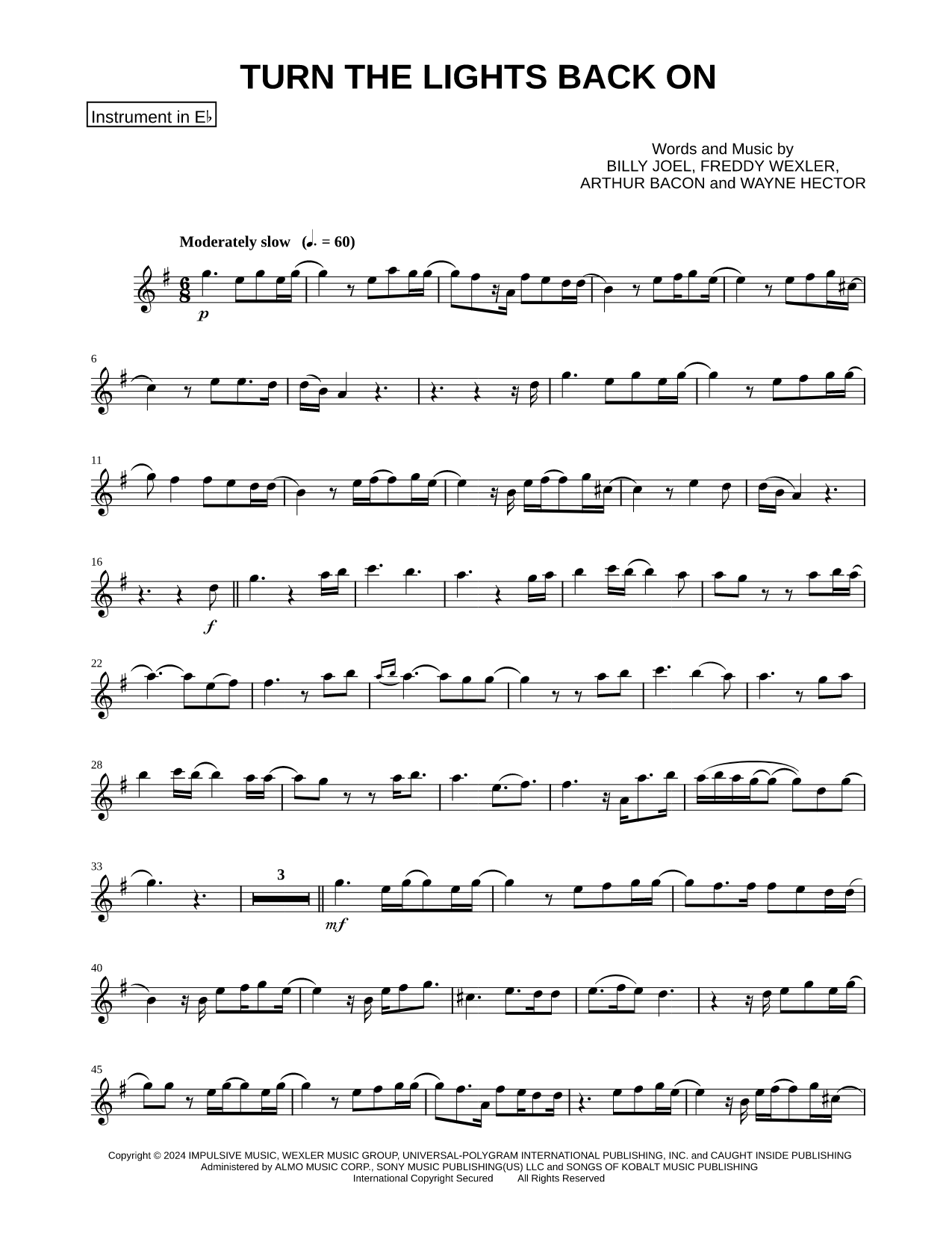 Turn the Lights Back On - Eb Instrument