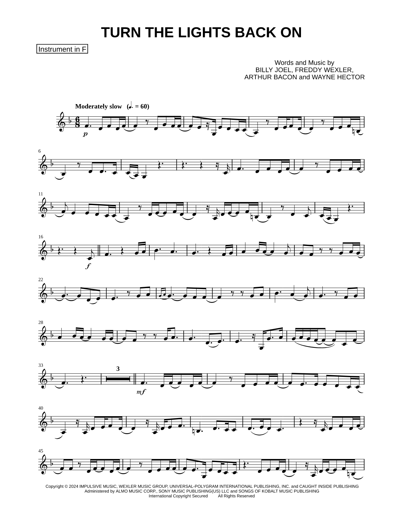 Turn the Lights Back On - F Instrument