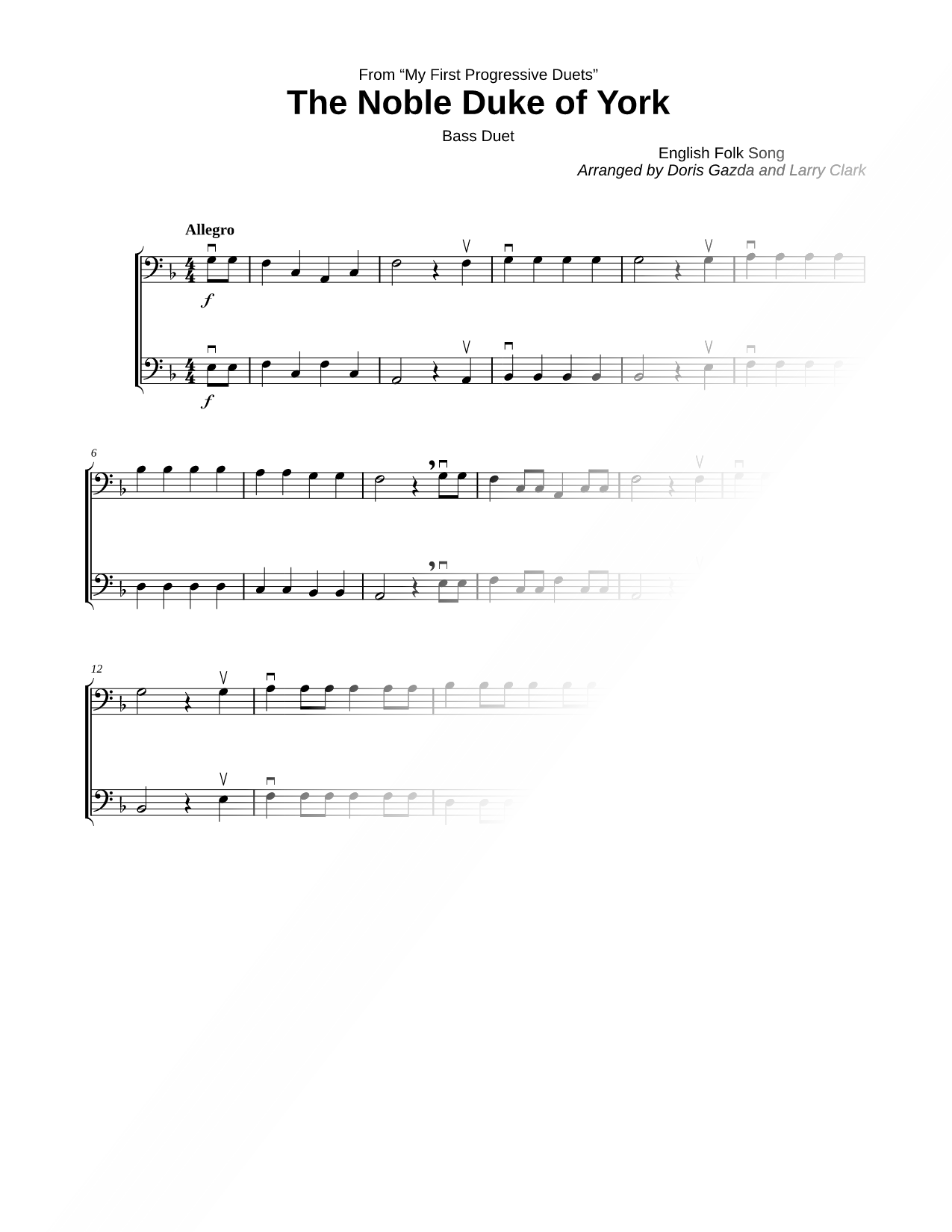 The Noble Duke of York - Bass Duet