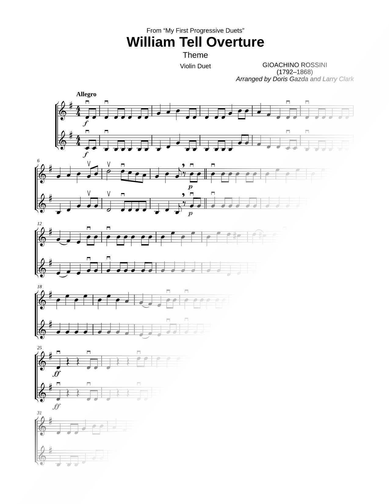 William Tell Overture Theme - Violin Duet