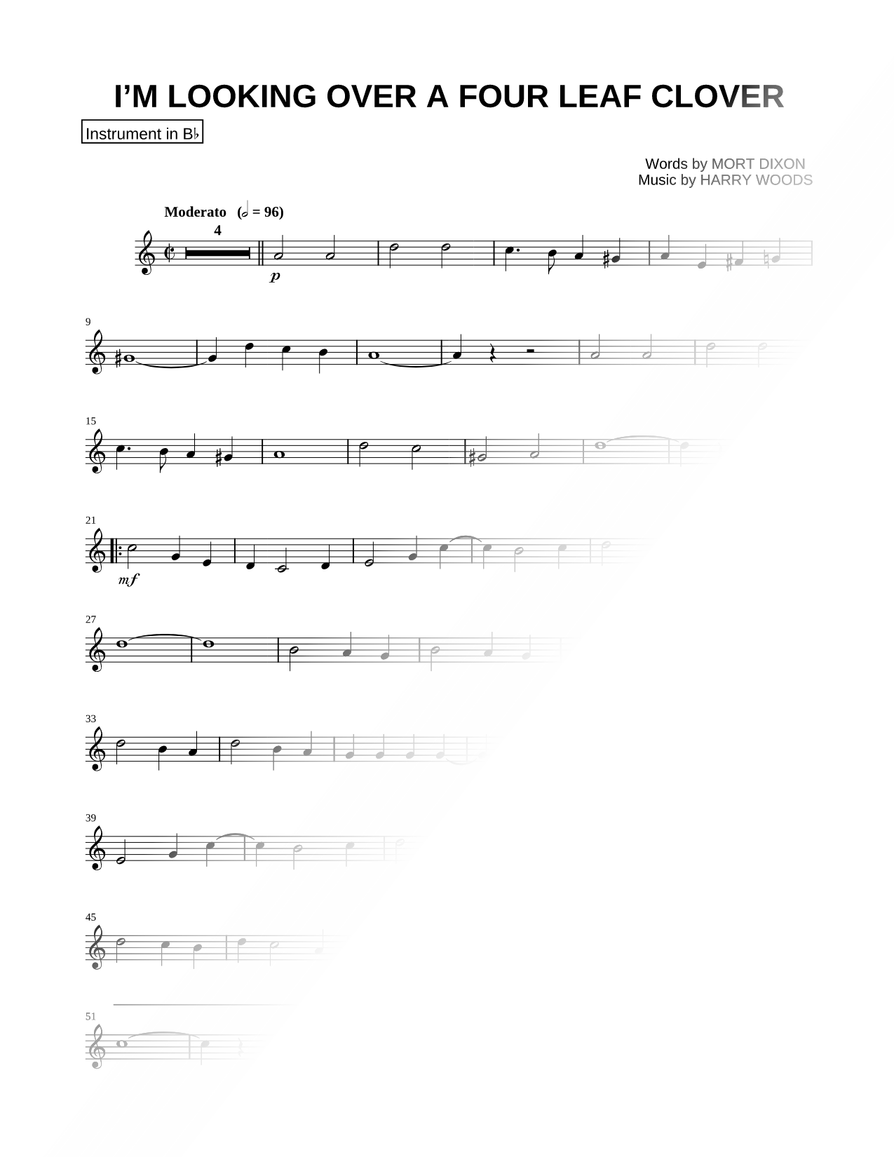 I'm Looking Over a Four Leaf Clover - Bb Instrument