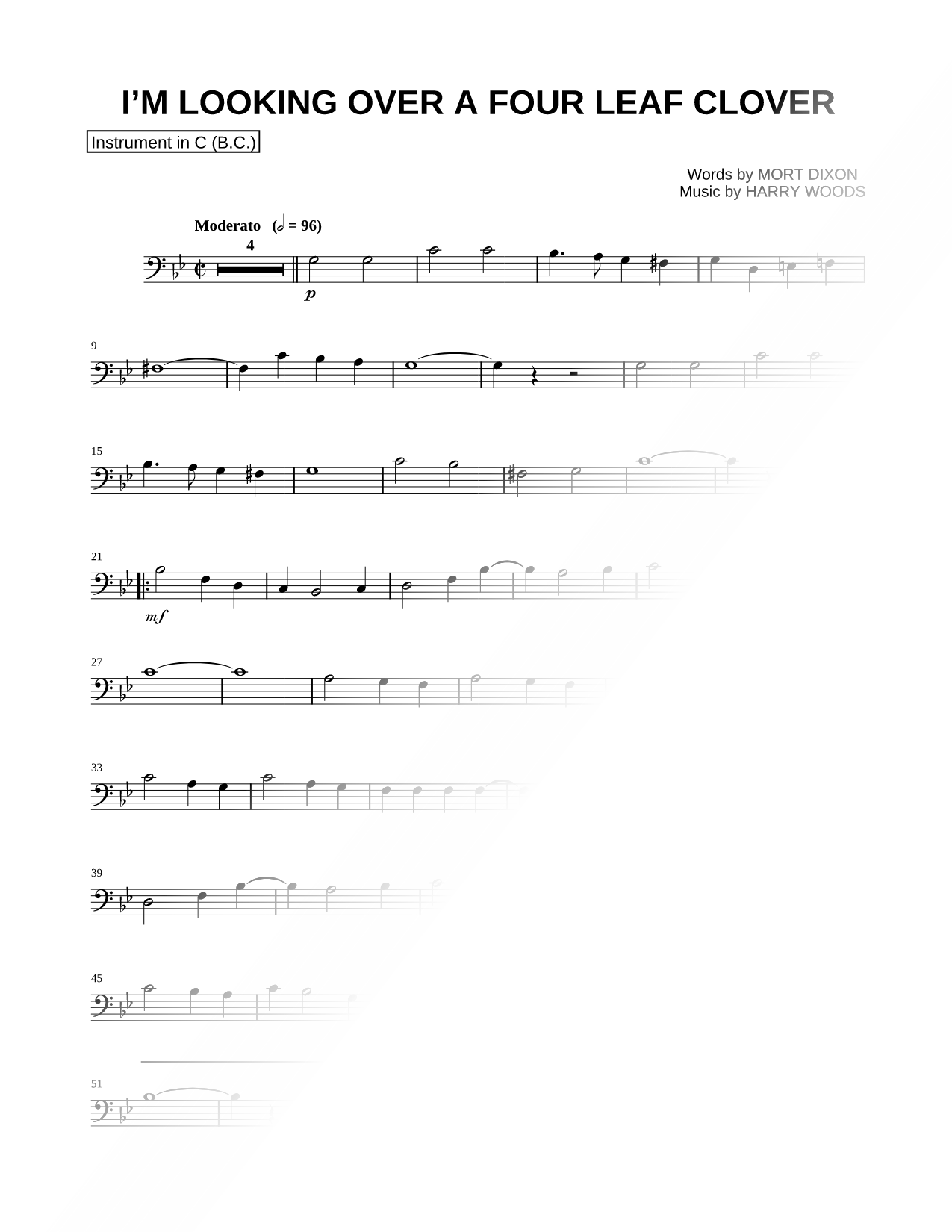 I'm Looking Over a Four Leaf Clover - Bass Clef Instrument