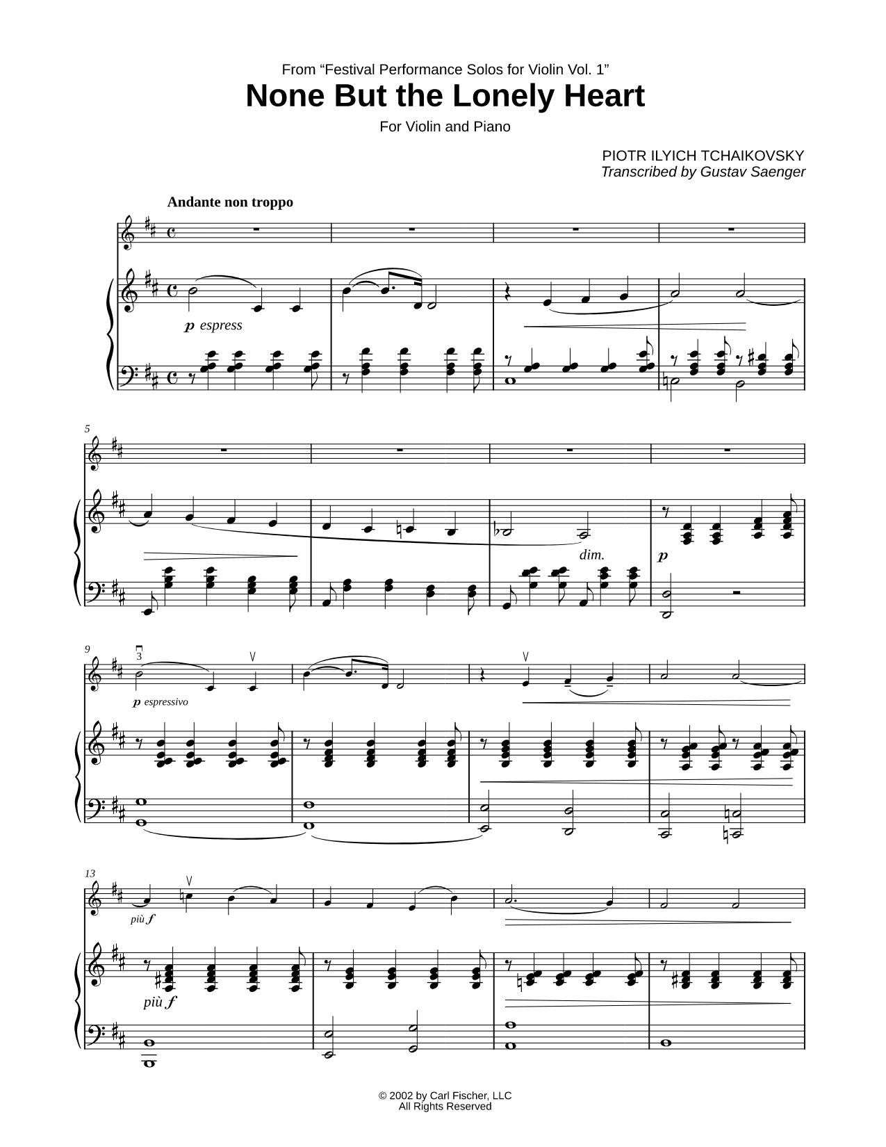 None But the Lonely Heart - Violin & Piano