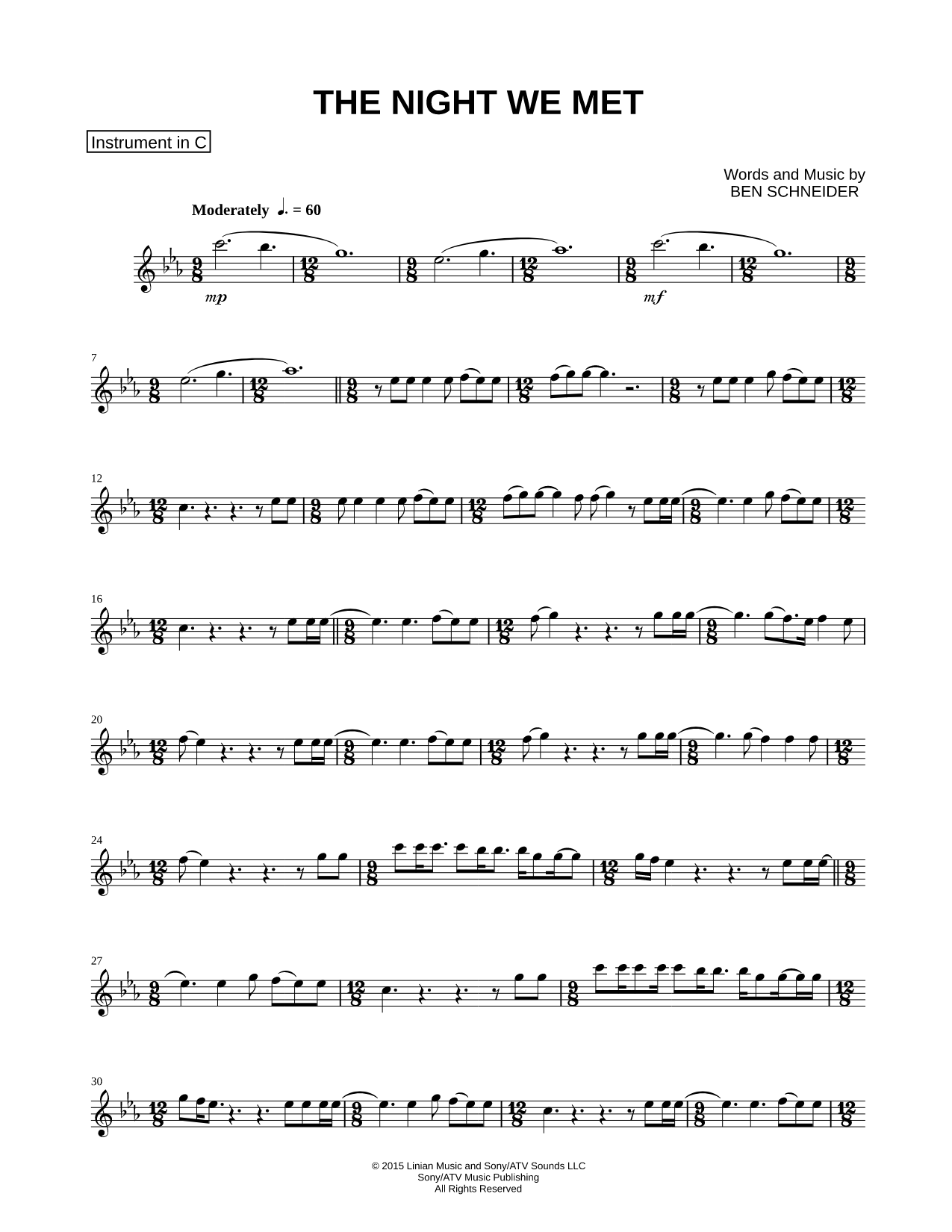 The Night We Met - C Instrument