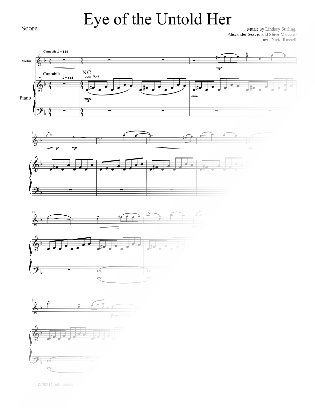 Eye of the Untold Her - Violin & Piano
