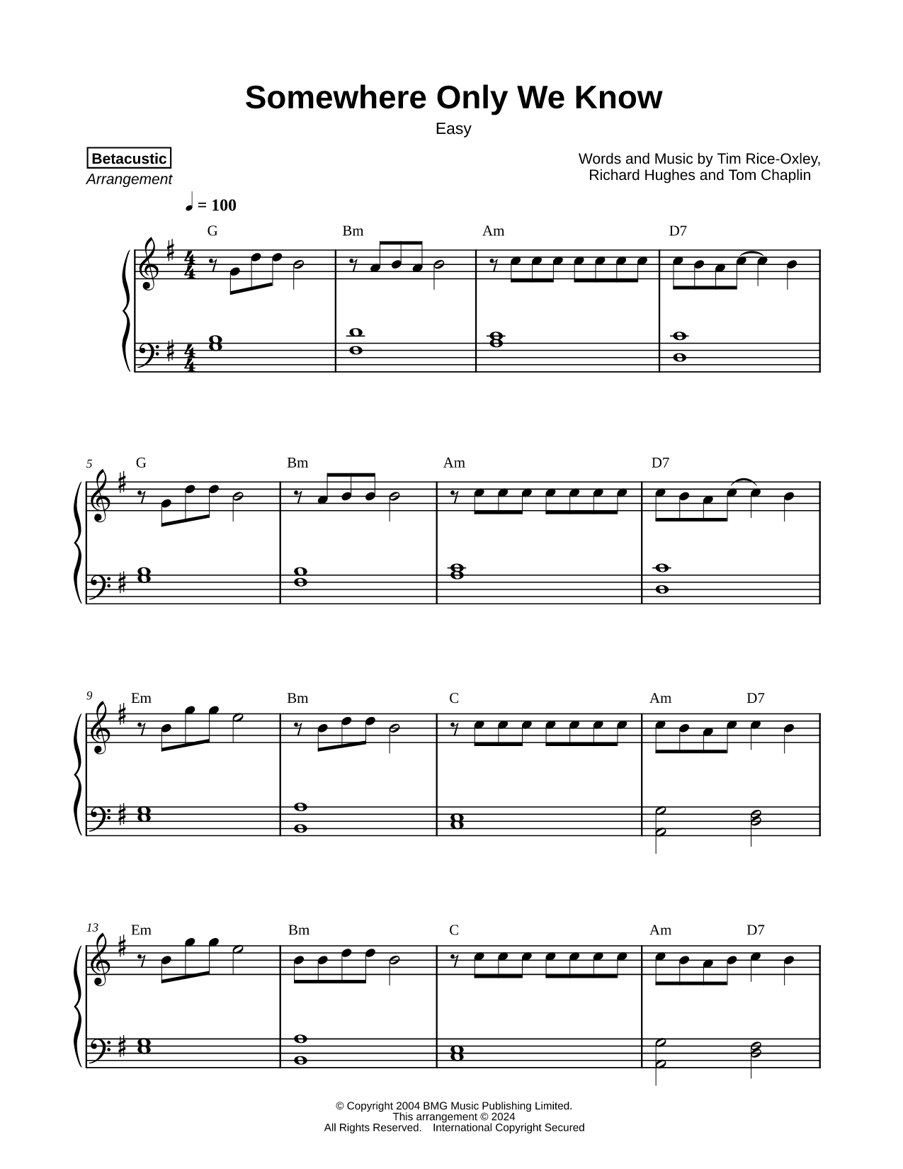 Somewhere Only We Know [easy]