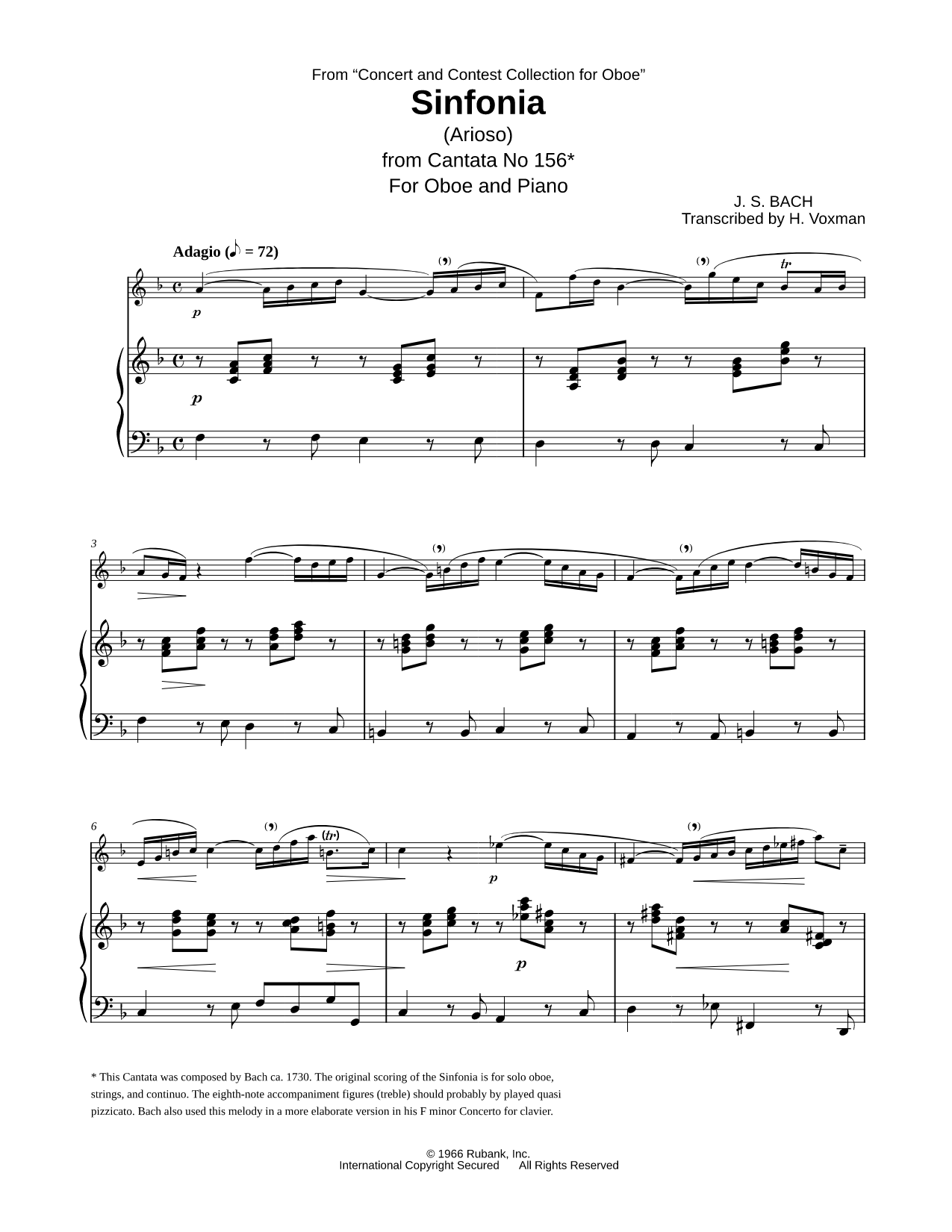 Sinfonia (Arioso from Cantata No. 156) - Oboe & Piano
