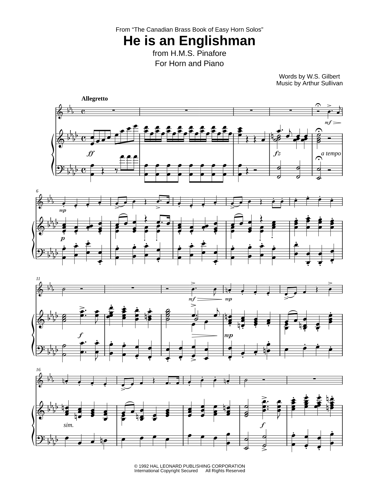 For he is an Englishman - French Horn & Piano