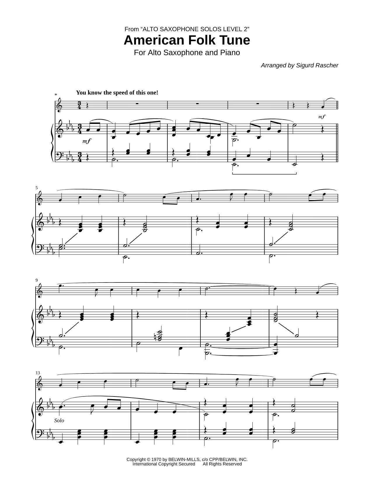 American Folk Tune - Alto Saxophone & Piano