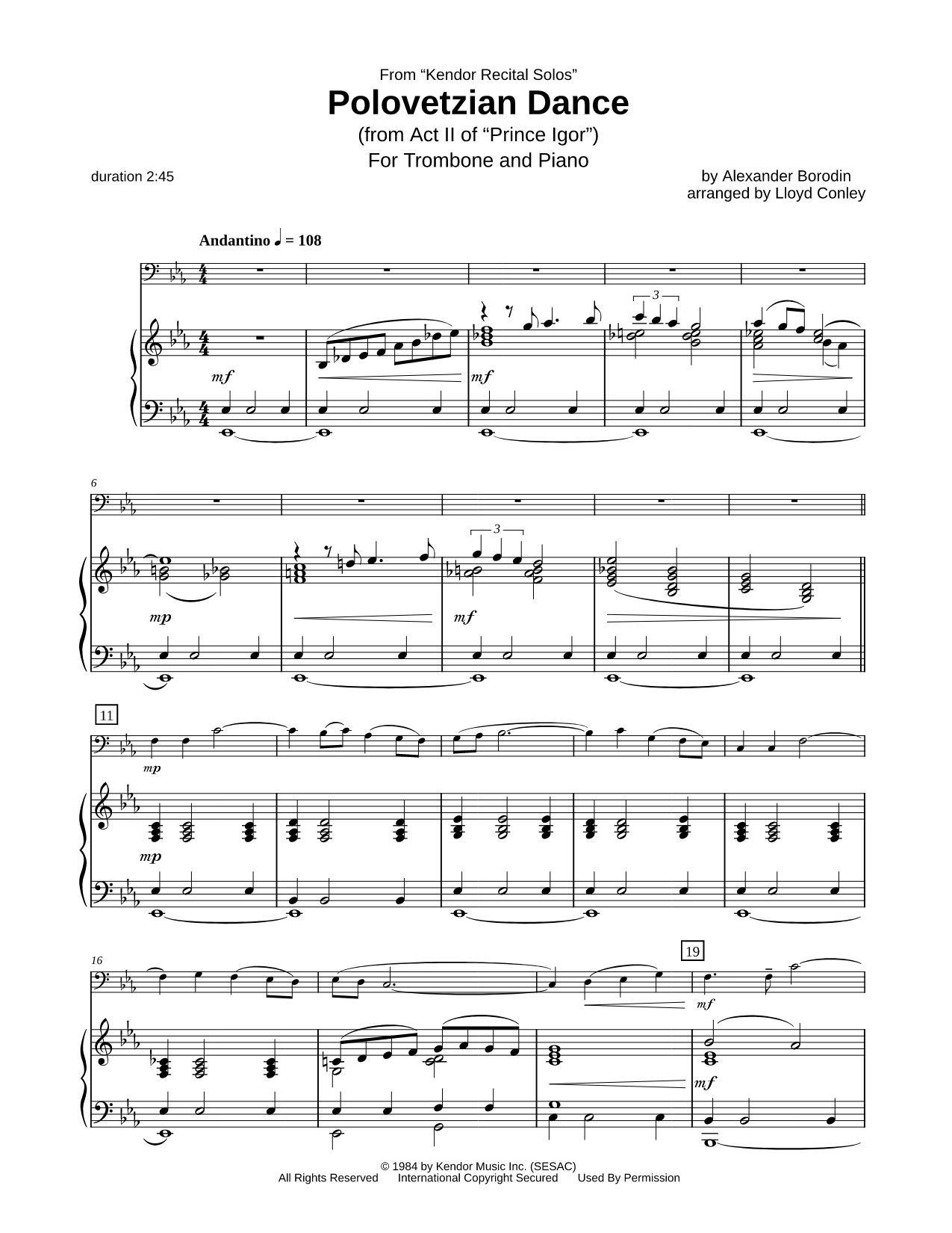 Polovtsian Dance - Trombone & Piano