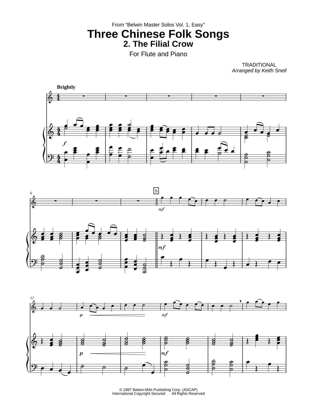 Three Chinese Folk Songs: 2. The Filial Crow - Flute & Piano