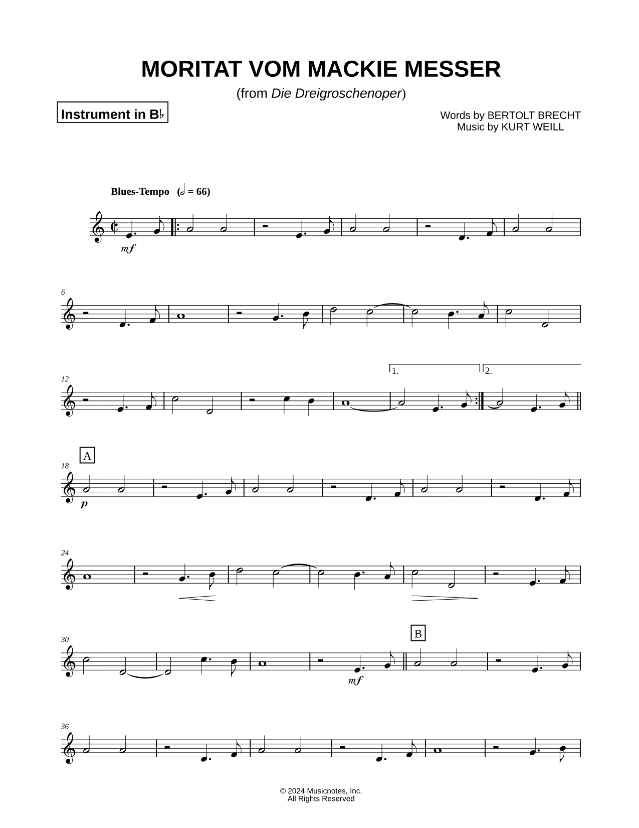 Moritat vom Mackie Messer - Bb Instrument