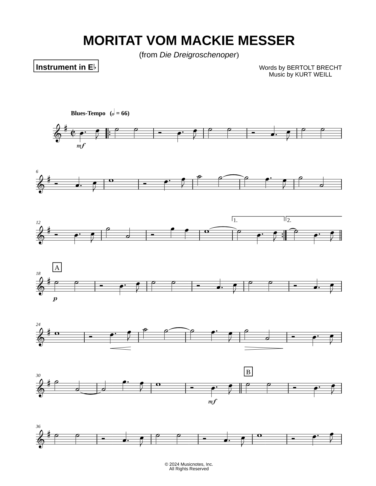 Moritat vom Mackie Messer - Eb Instrument