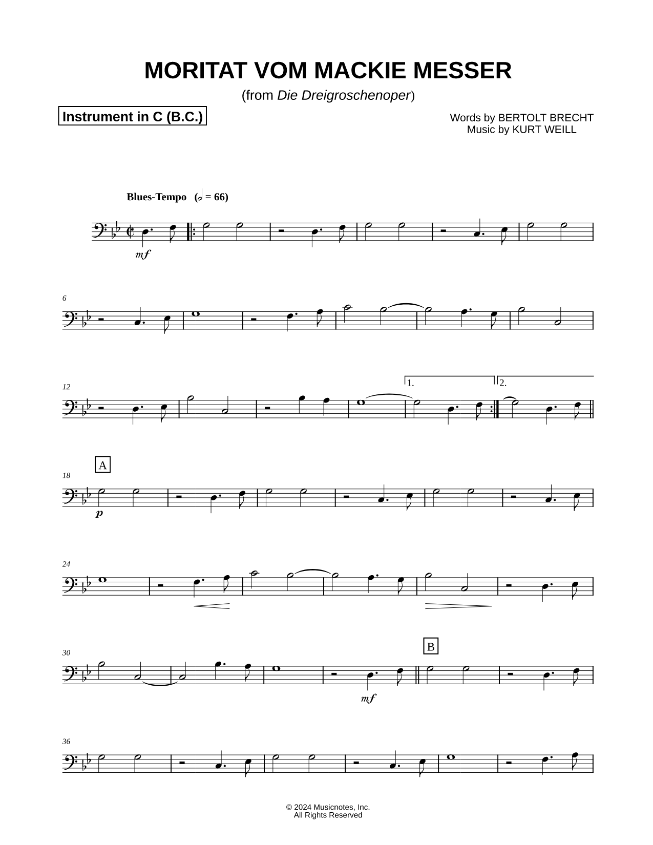 Moritat vom Mackie Messer - Bass Clef Instrument