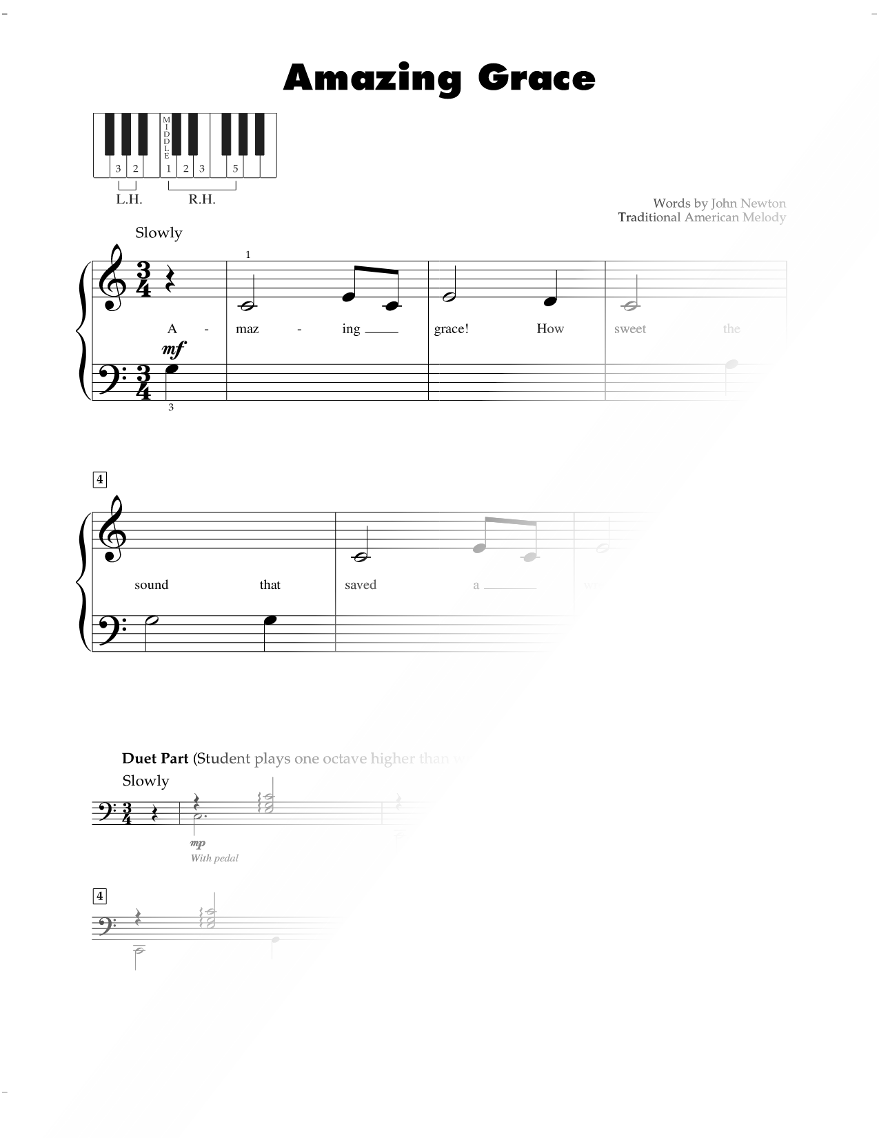 Amazing Grace Sheet Music — 5 Finger Piano, Easy Piano