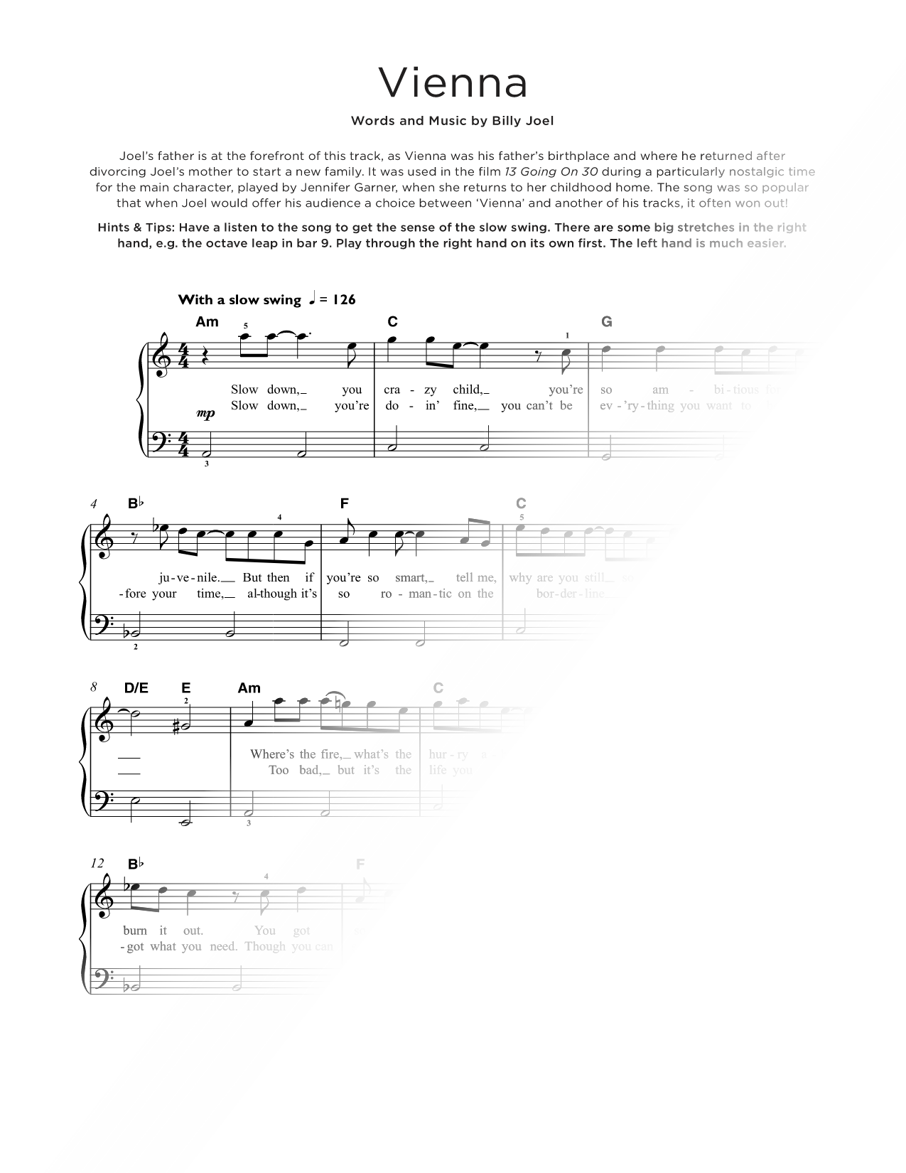 Vienna Sheet Music — Easy Piano