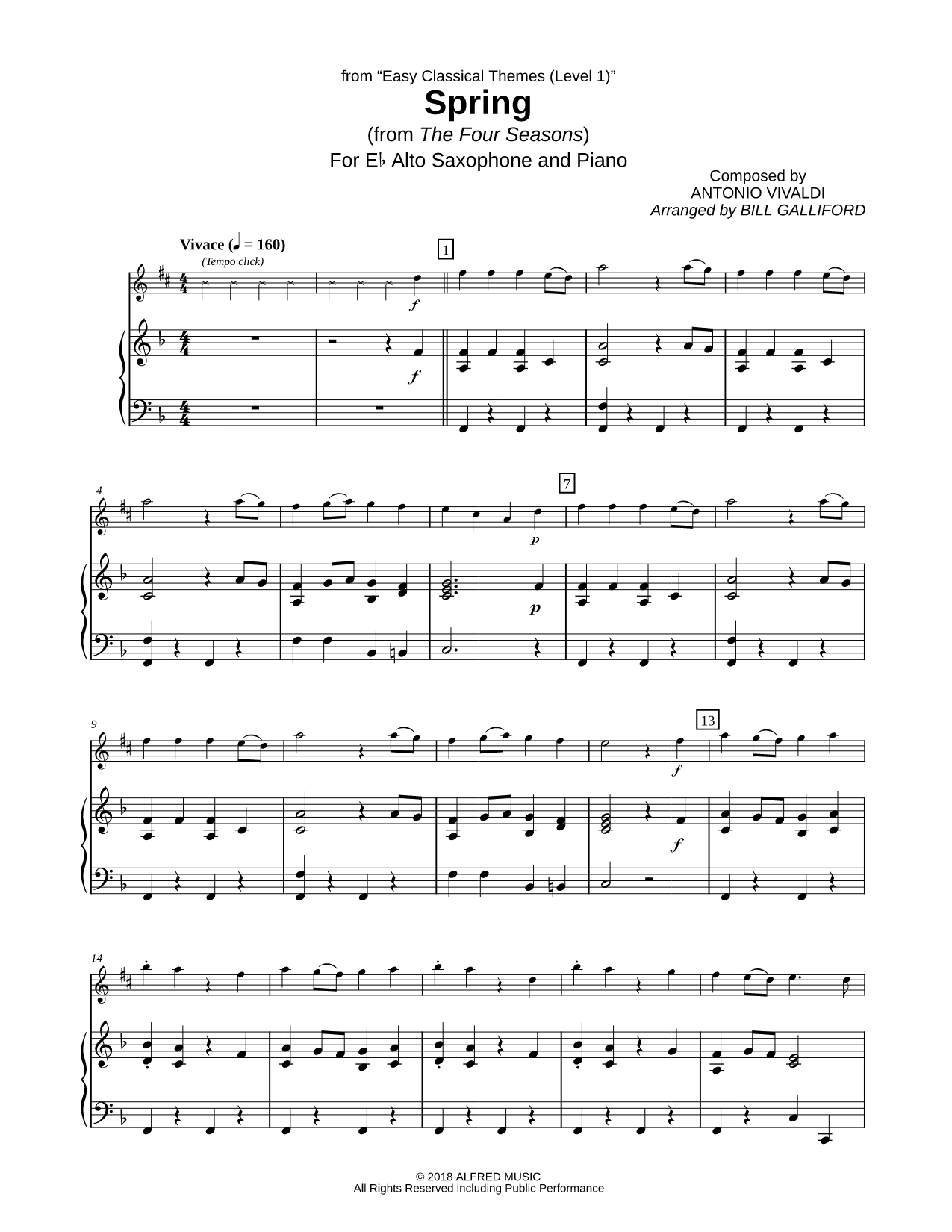 Spring from the Four Seasons - Alto Saxophone & Piano