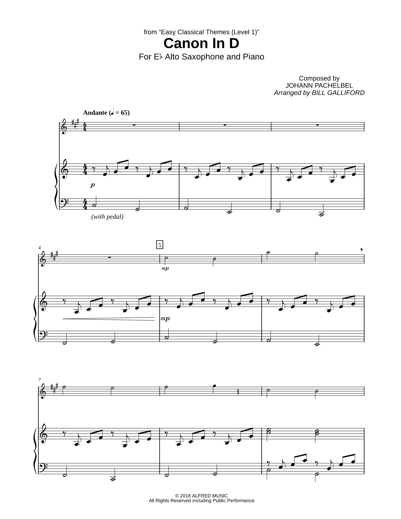 Canon in D - Alto Saxophone & Piano