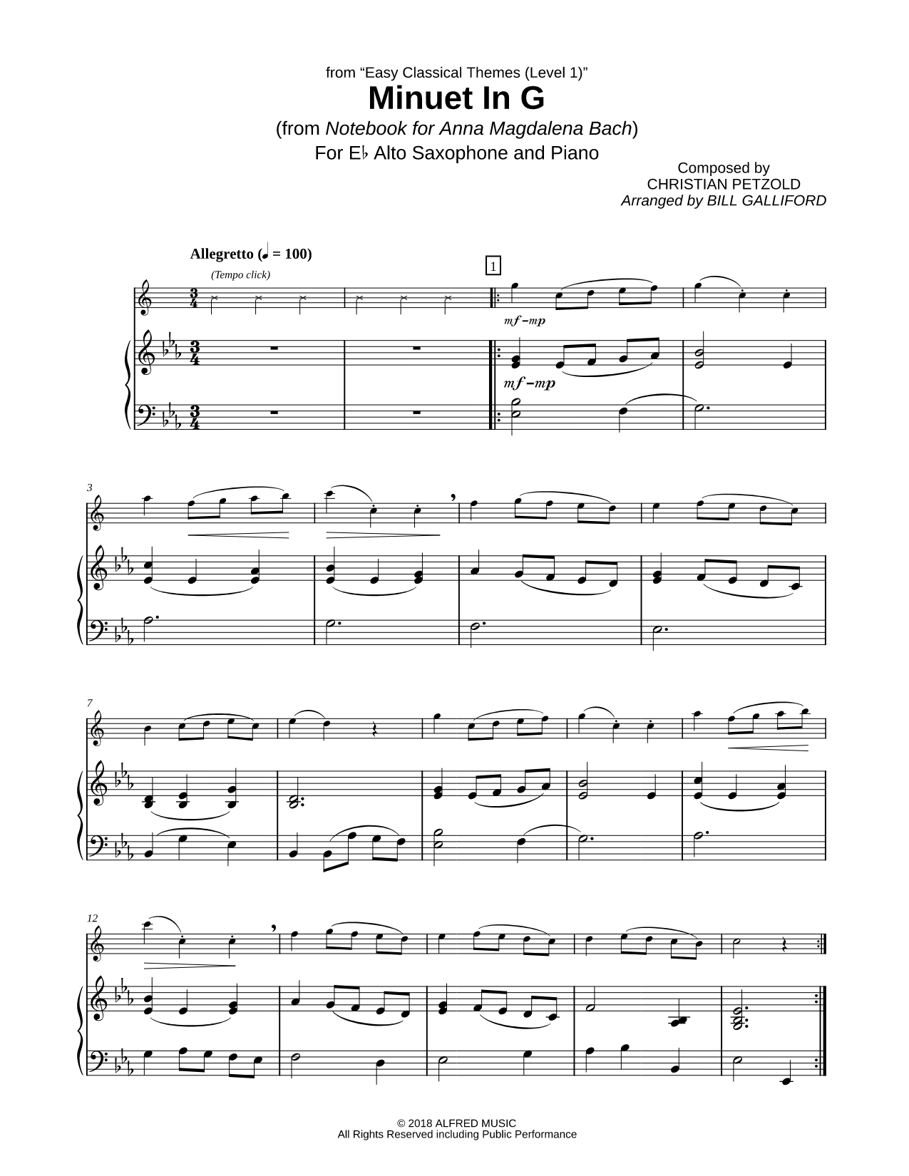 Menuet in G - Alto Saxophone & Piano
