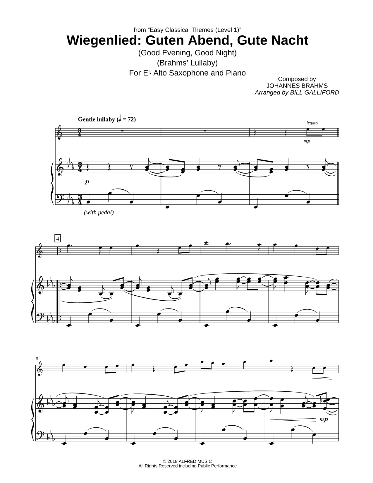 Brahms' Lullaby (Wiegenlied) - Alto Saxophone & Piano
