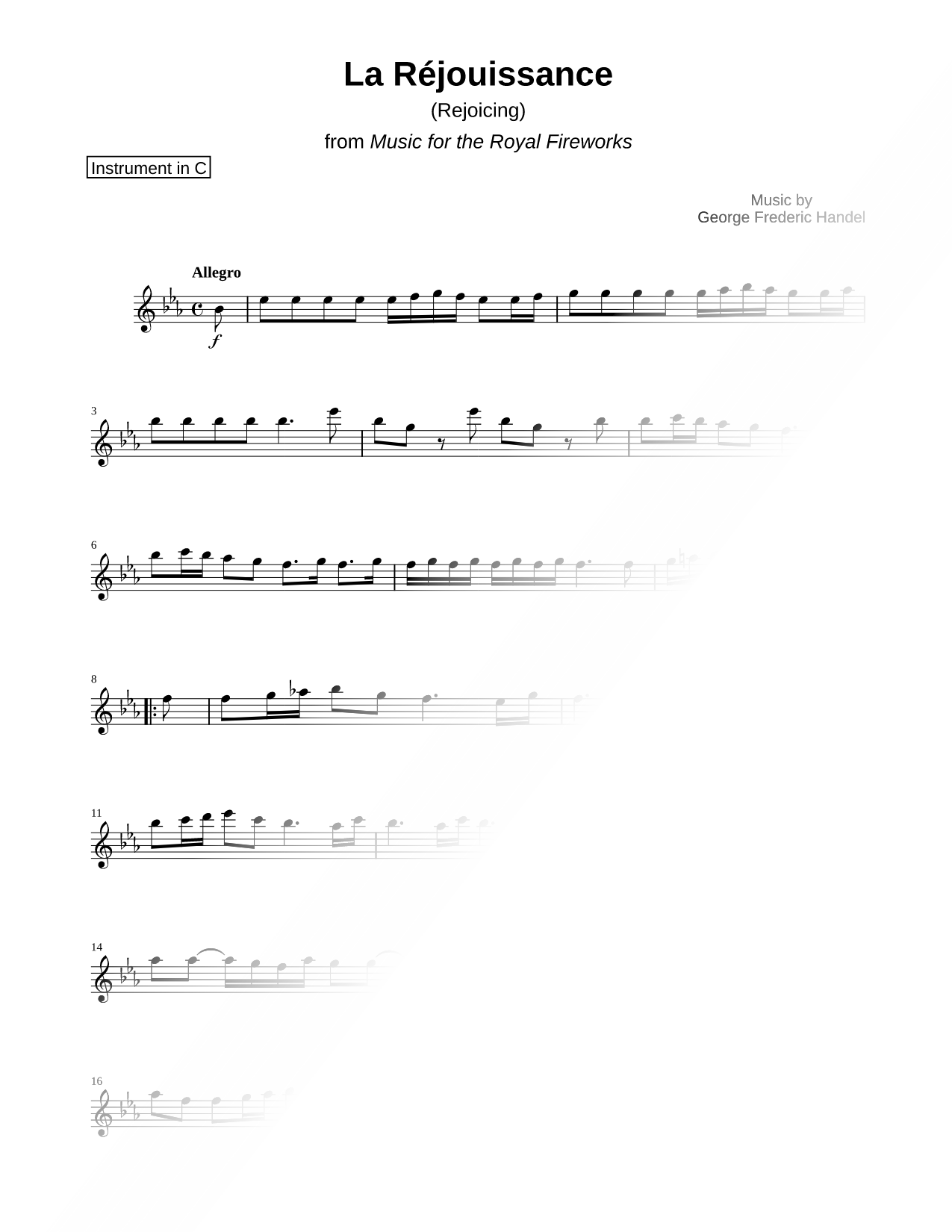 Music for the Royal Fireworks: La Réjouissance (The Rejoicing) - C Instrument