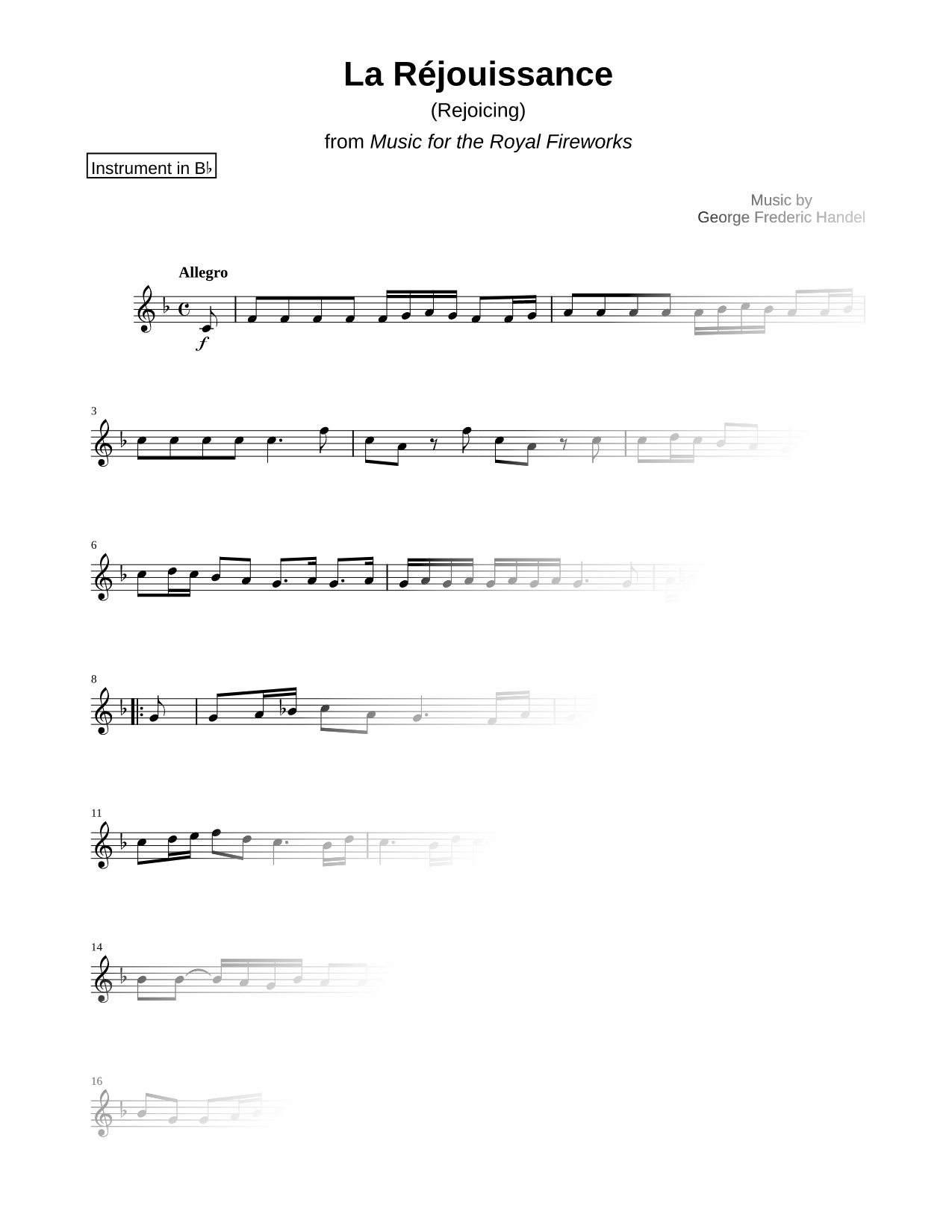 Music for the Royal Fireworks: La Réjouissance (The Rejoicing) - Bb Instrument
