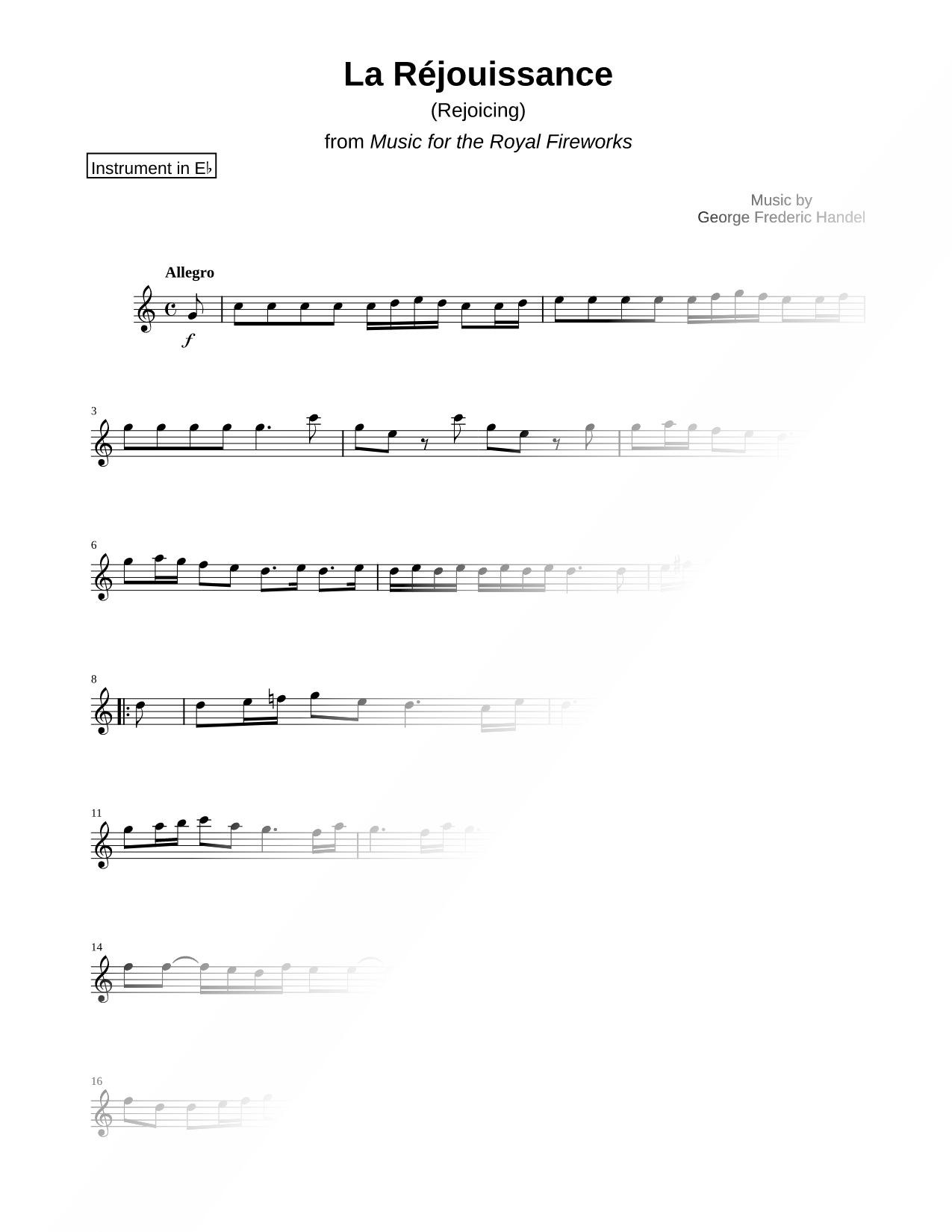 Music for the Royal Fireworks: La Réjouissance (The Rejoicing) - Eb Instrument