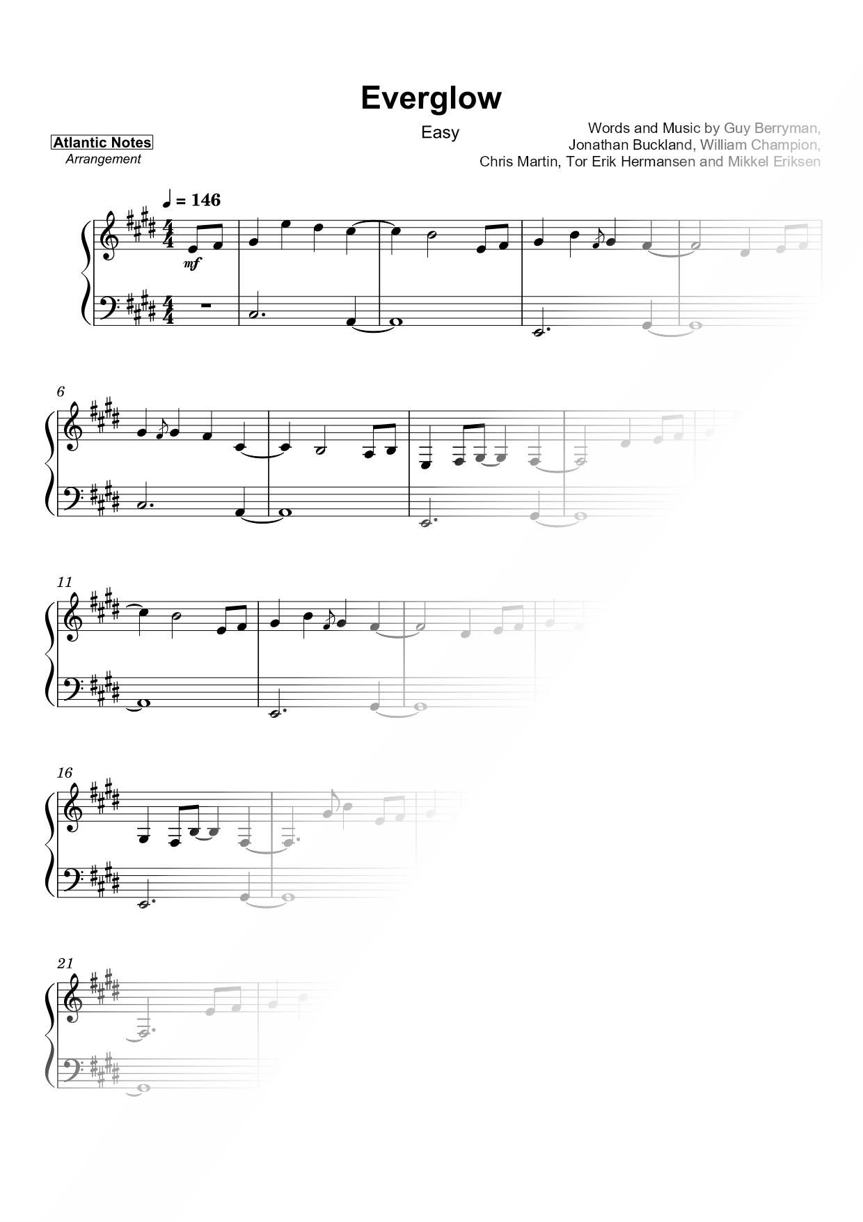 Everglow [easy] Sheet Music — Piano Solo