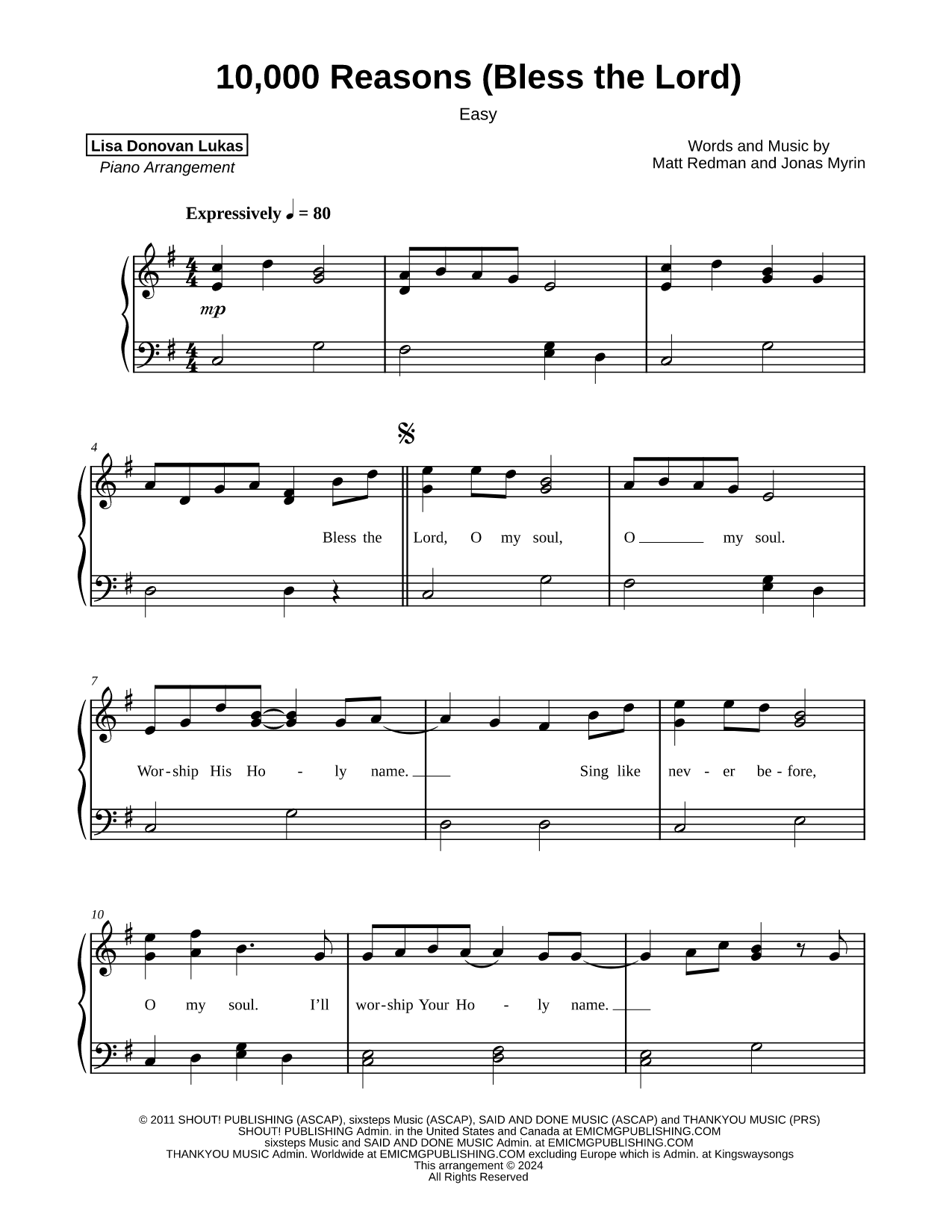 10,000 Reasons (Bless the Lord) [easy]